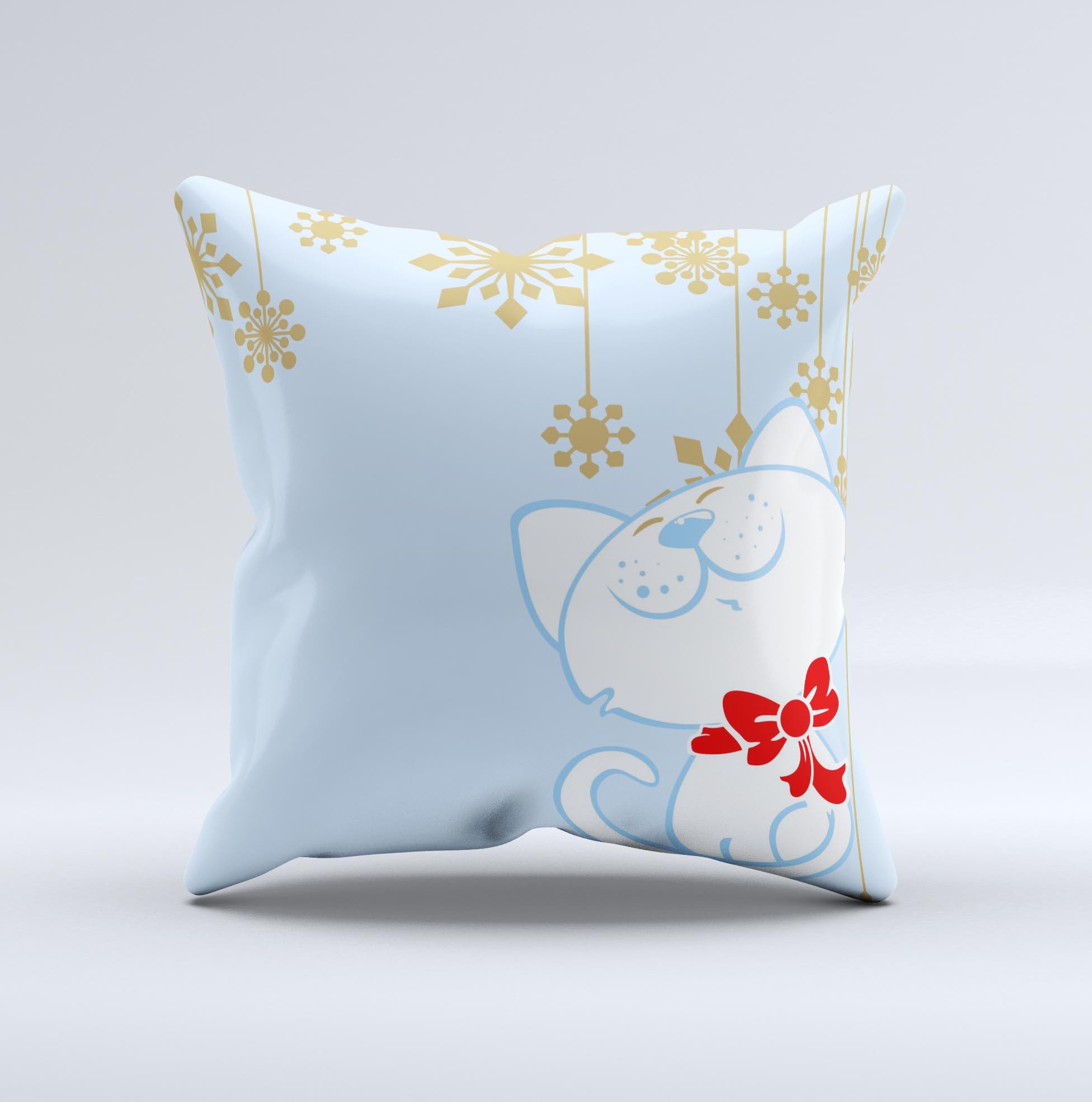 Happy Winter Cartoon Cat decorative throw pillow featuring a whimsical design, crafted with high-quality materials and hand-produced graphics.