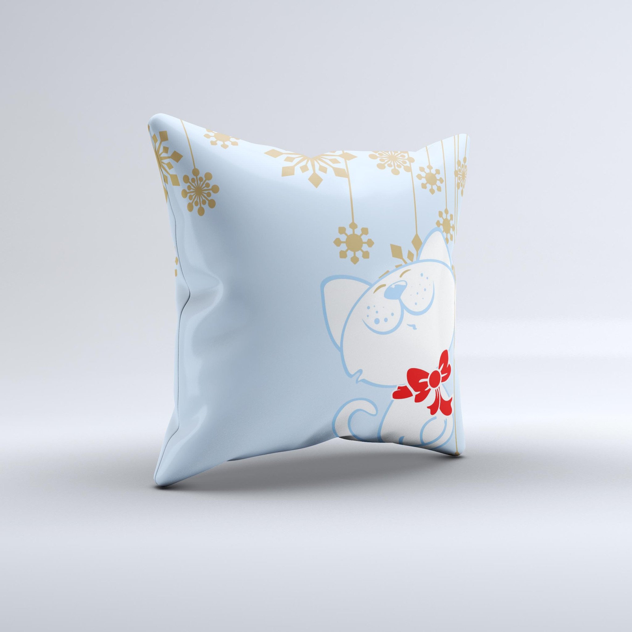 Happy Winter Cartoon Cat decorative throw pillow featuring a whimsical design, crafted with high-quality materials and hand-produced graphics.