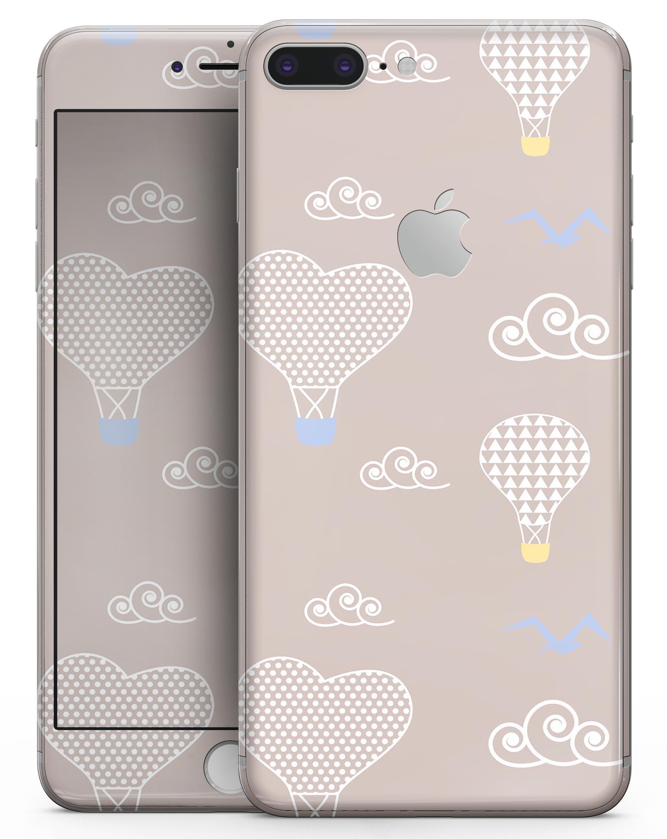 Heart Air Balloons skin for iPhone 8 and 8 Plus featuring blue birds, showcasing vibrant colors and a sleek design.