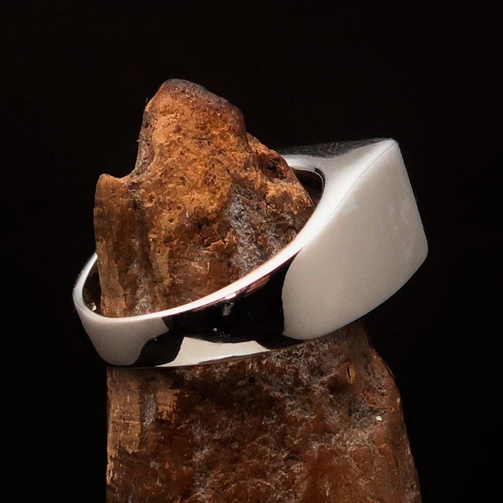 Sterling Silver Hebrew Jesus Ring with rectangular shape and mirror-polished finish, featuring the Hebrew word for Jesus, suitable for pinky wear.