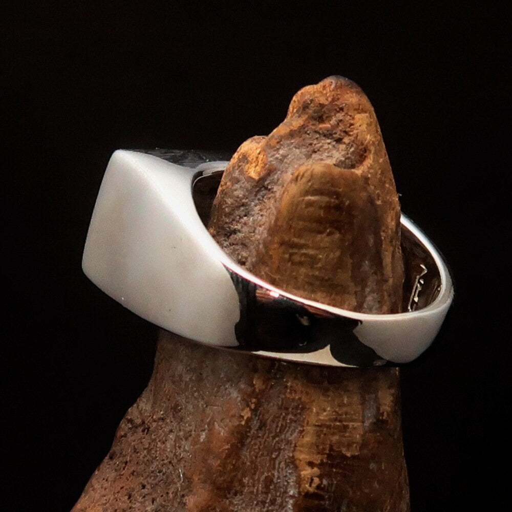 Sterling Silver Hebrew Jesus Ring with rectangular shape and mirror-polished finish, featuring the Hebrew word for Jesus, suitable for pinky wear.