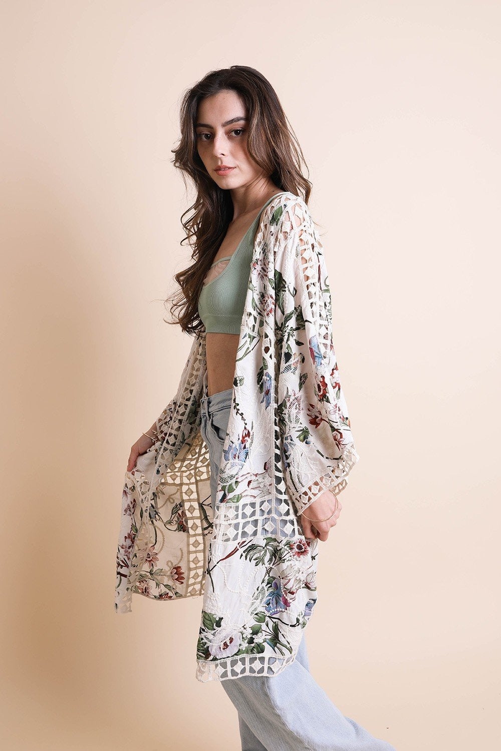Heirloom Embroidered Kimono featuring intricate designs and soft fabric, perfect for summer wear.