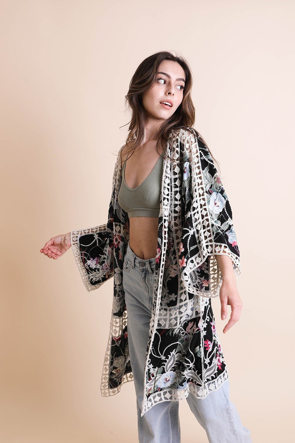 Heirloom Embroidered Kimono featuring intricate designs and soft fabric, perfect for summer wear.
