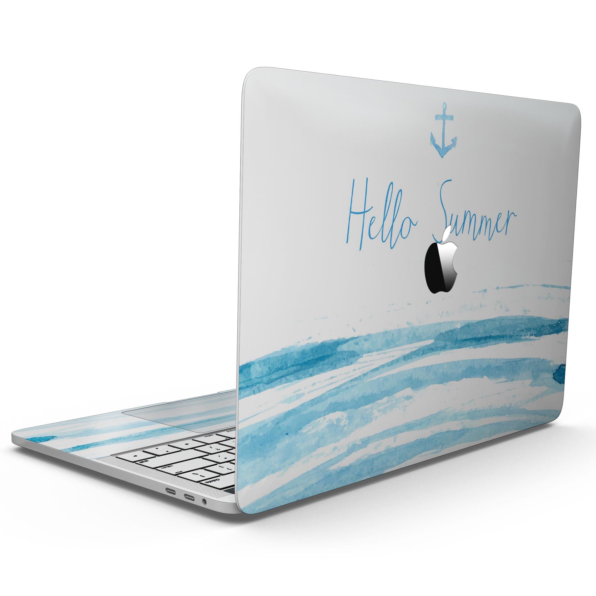Hello Summer Anchor Watercolor Blue V1 skin for MacBook Pro with Touch Bar, featuring a vibrant watercolor design in blue tones.