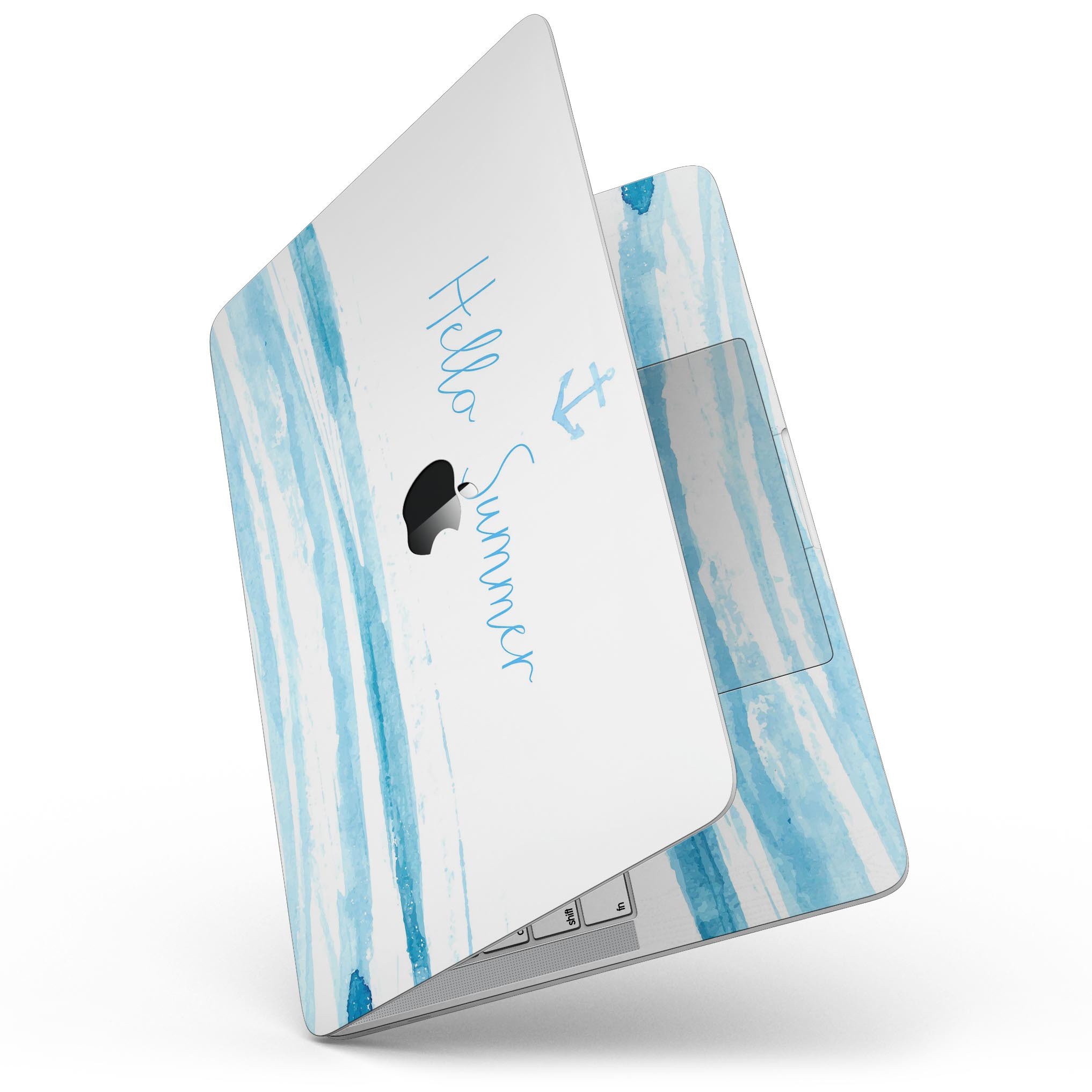 Hello Summer Anchor Watercolor Blue V1 skin for MacBook Pro with Touch Bar, featuring a vibrant watercolor design in blue tones.