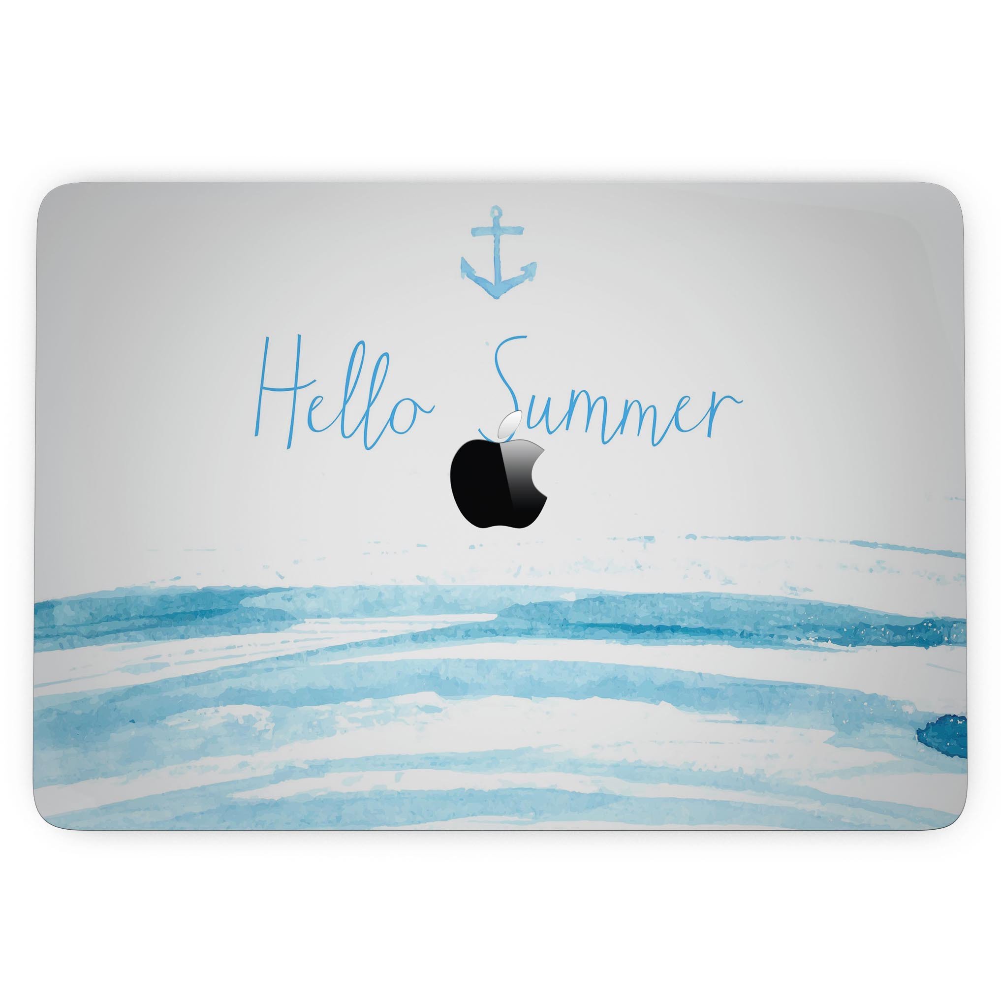 Hello Summer Anchor Watercolor Blue V1 skin for MacBook Pro with Touch Bar, featuring a vibrant watercolor design in blue tones.