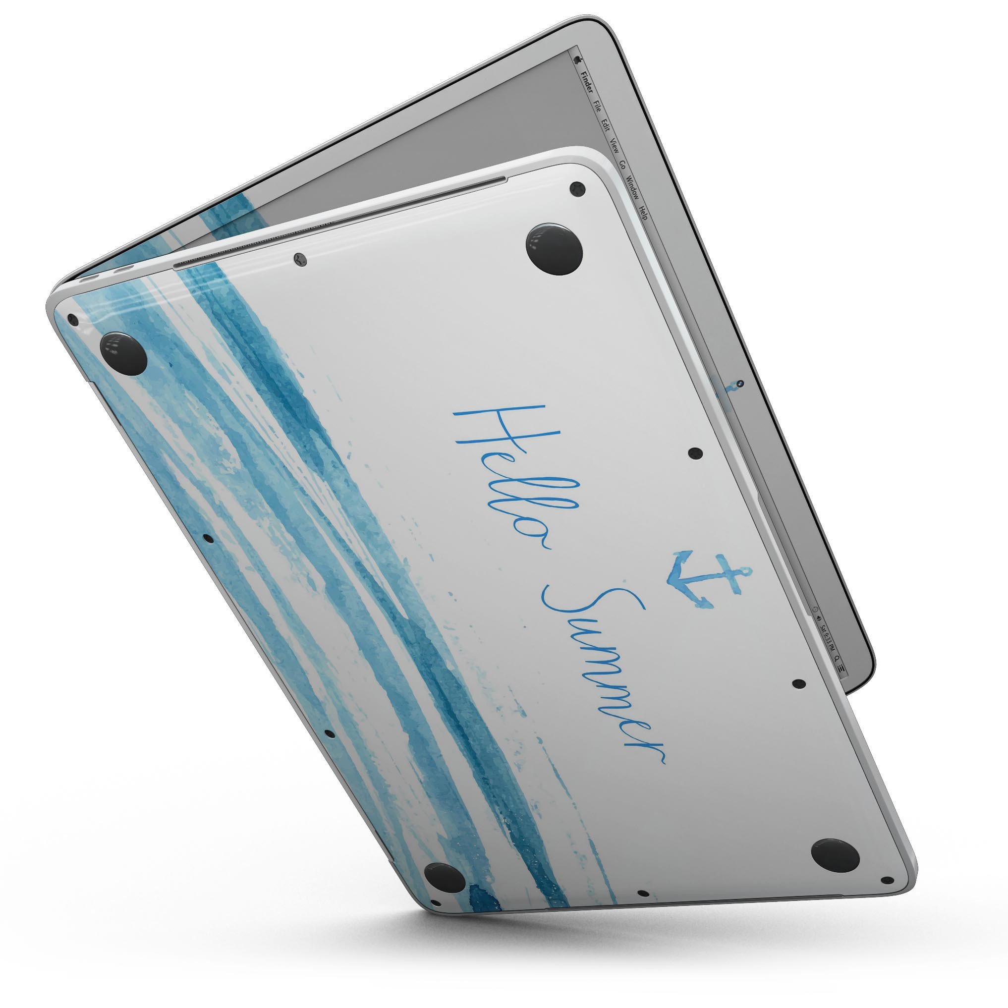 Hello Summer Anchor Watercolor Blue V1 skin for MacBook Pro with Touch Bar, featuring a vibrant watercolor design in blue tones.