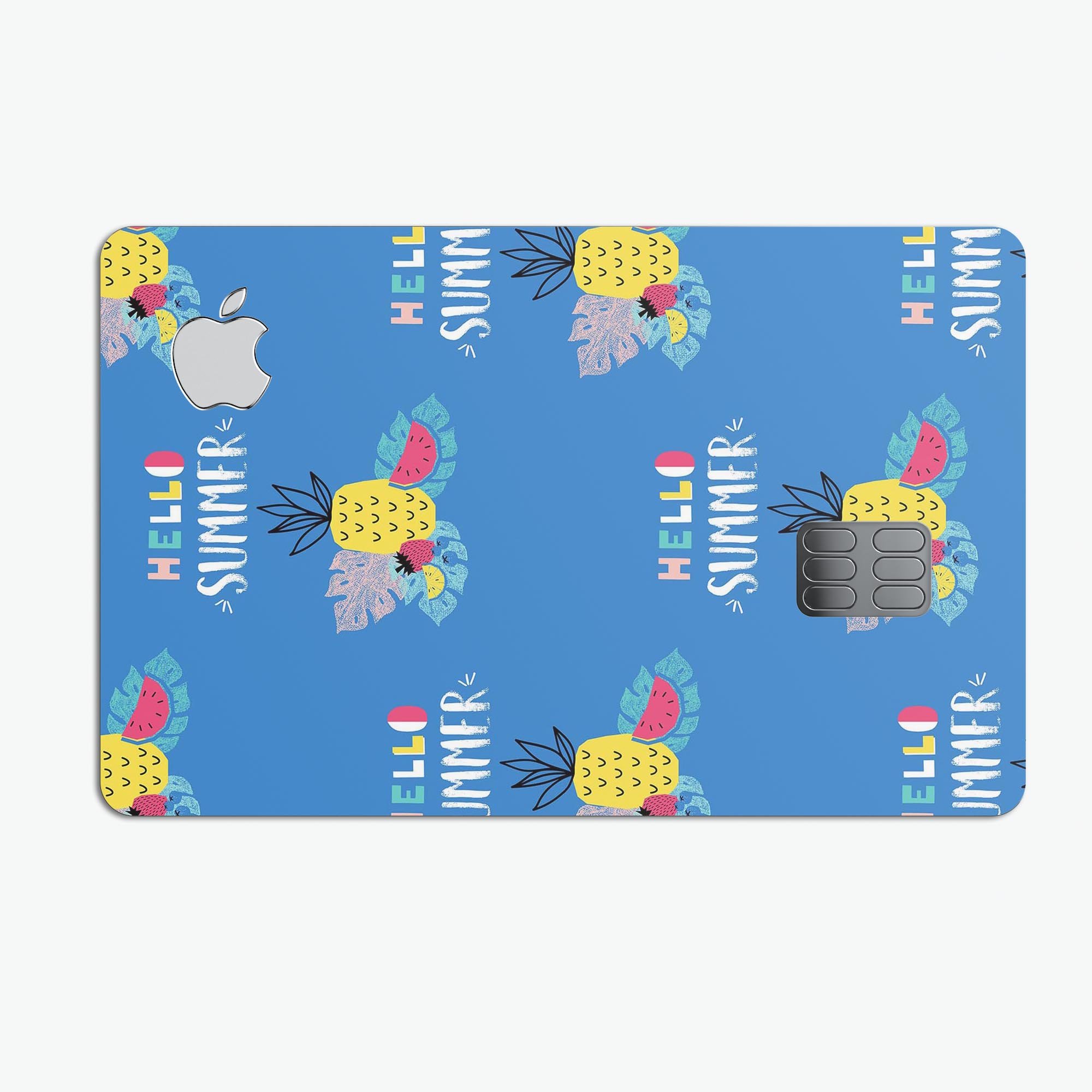 Hello Summer Love v1 decal skin-kit for Apple Card, showcasing premium vinyl design with bubble-free installation.