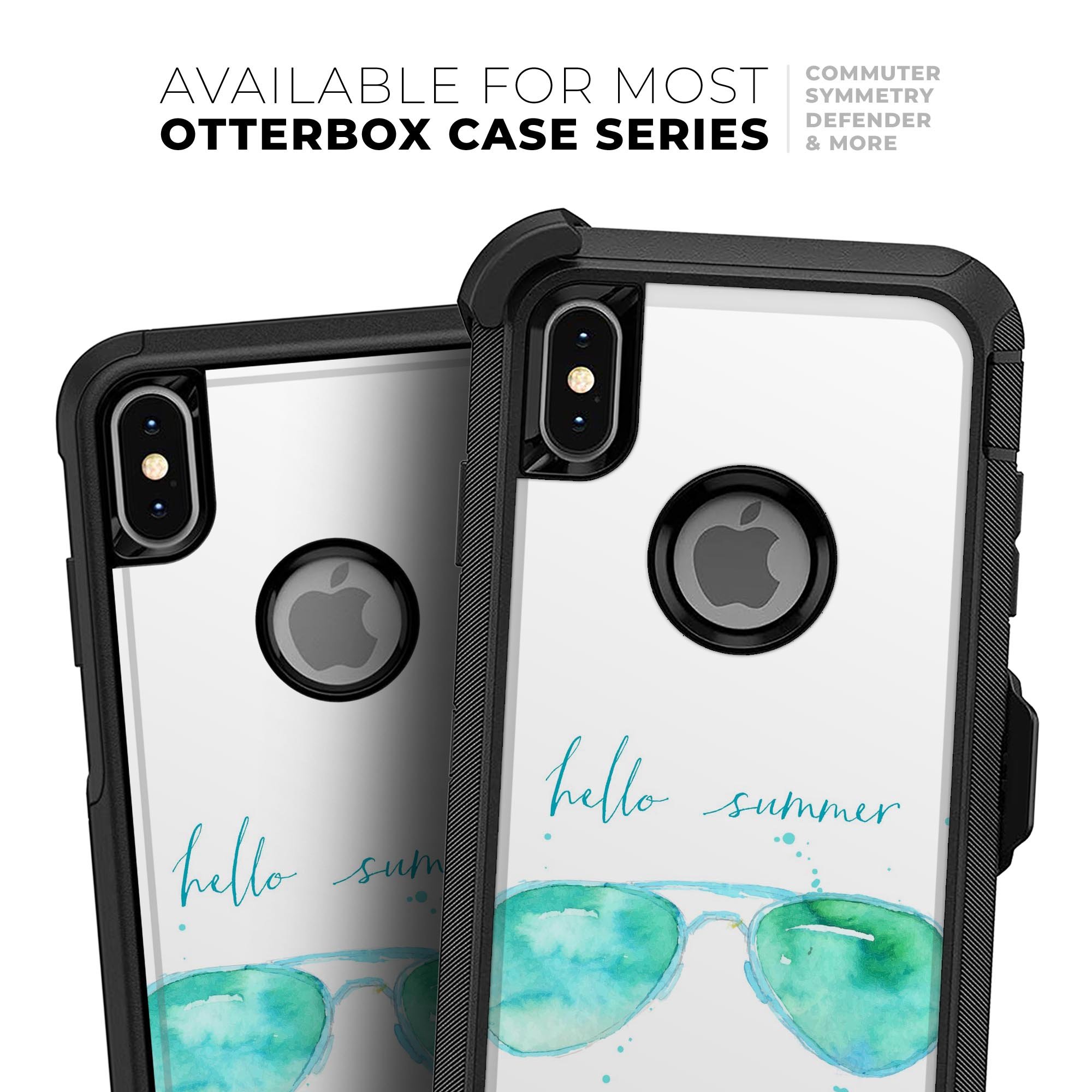 Hello Summer Sunglasses Skin Kit for iPhone OtterBox Cases, featuring vibrant summer design and dual-layer protection.