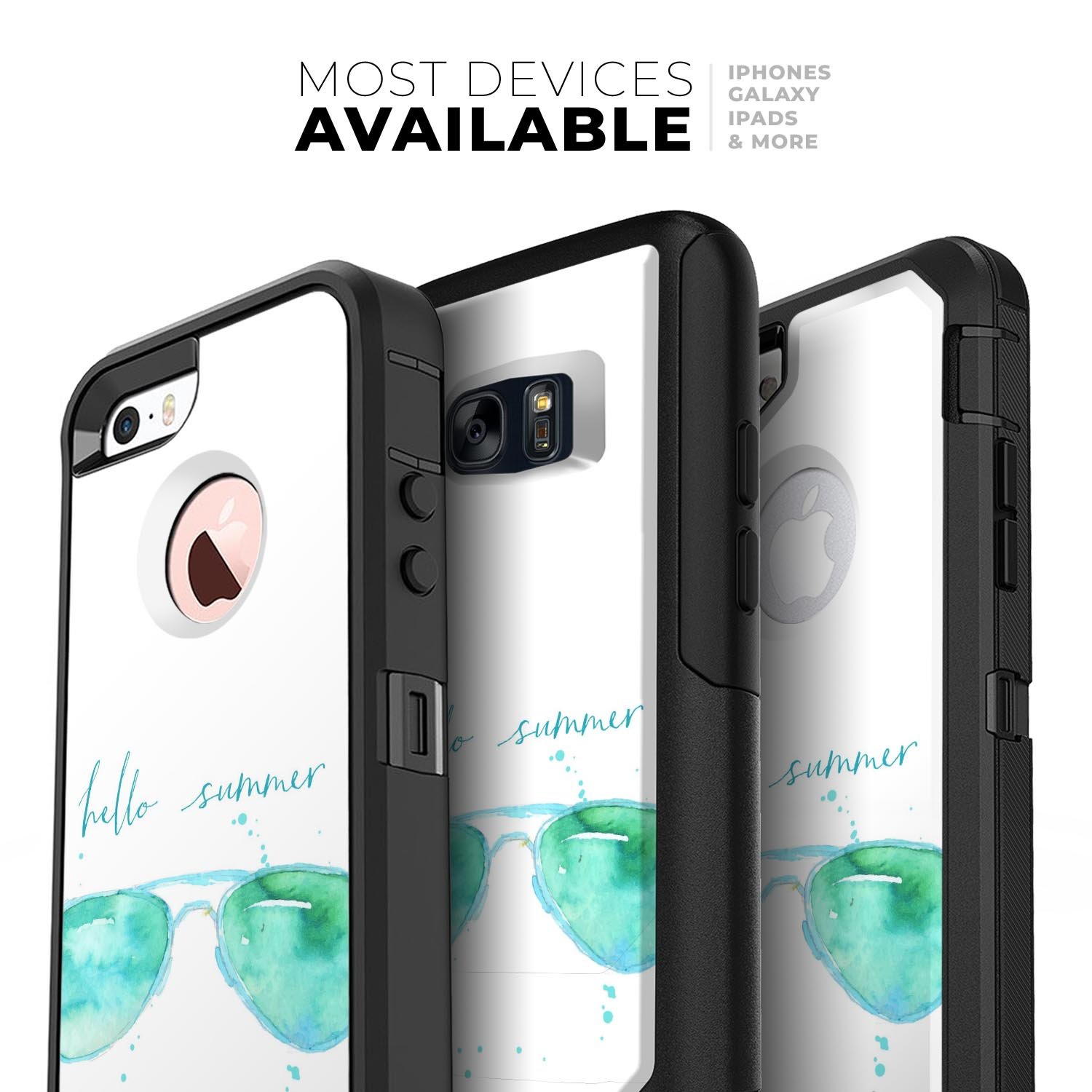 Hello Summer Sunglasses Skin Kit for iPhone OtterBox Cases, featuring vibrant summer design and dual-layer protection.