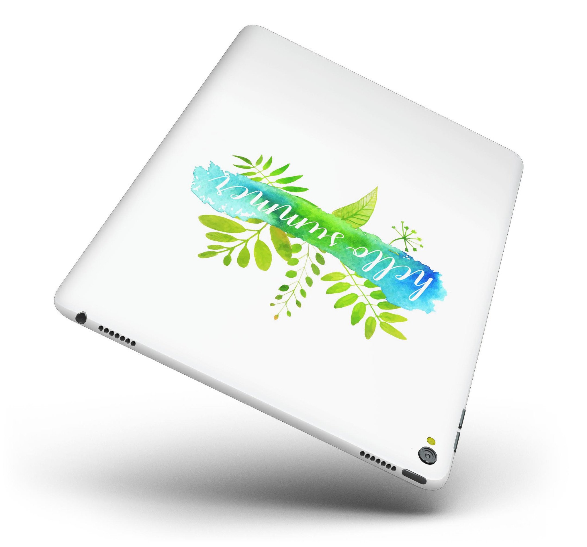 Hello Summer Watercolor Branches Full Body Skin for iPad Pro, featuring a vibrant watercolor design on premium vinyl material.