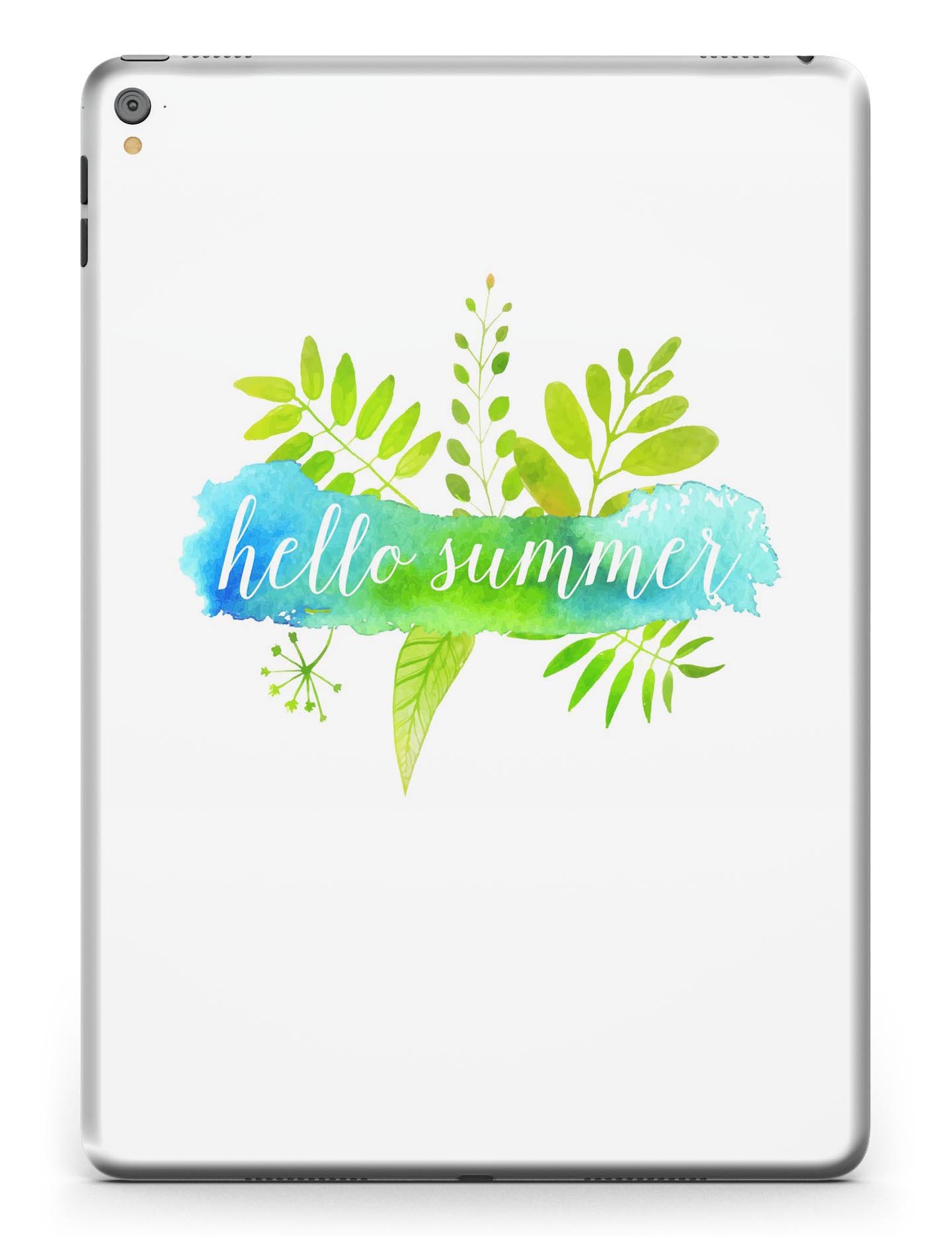 Hello Summer Watercolor Branches Full Body Skin for iPad Pro, featuring a vibrant watercolor design on premium vinyl material.