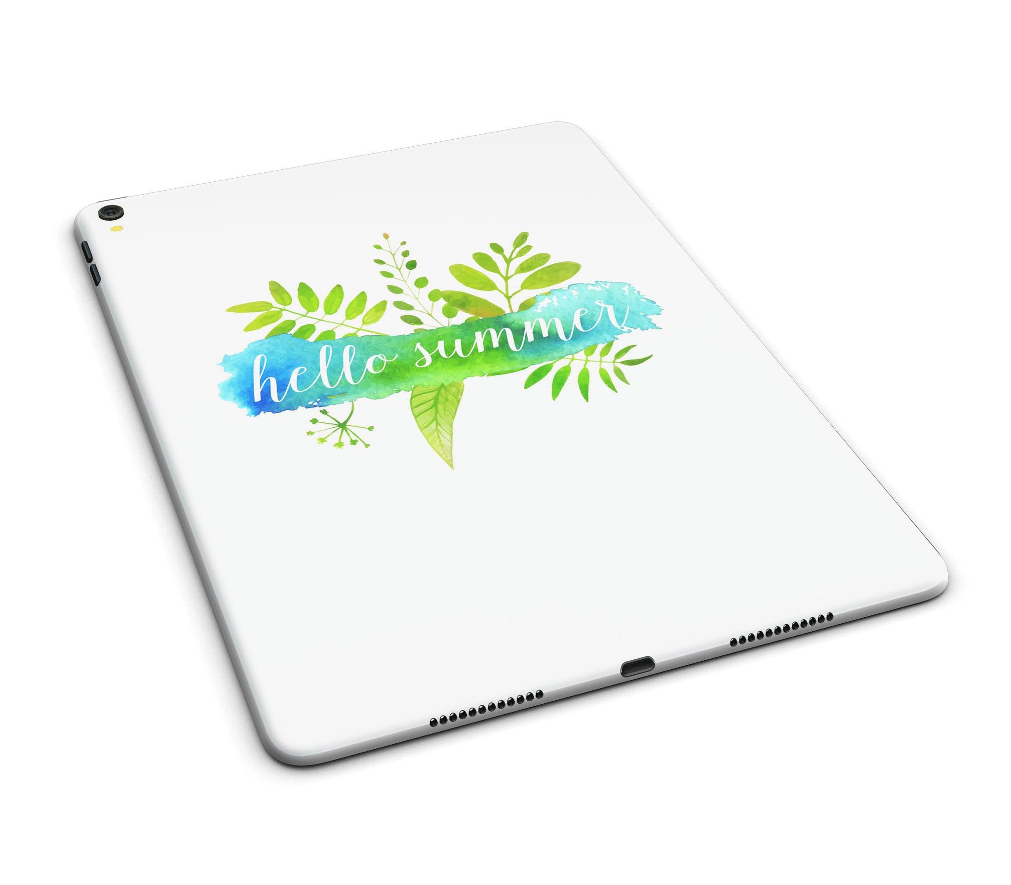 Hello Summer Watercolor Branches Full Body Skin for iPad Pro, featuring a vibrant watercolor design on premium vinyl material.