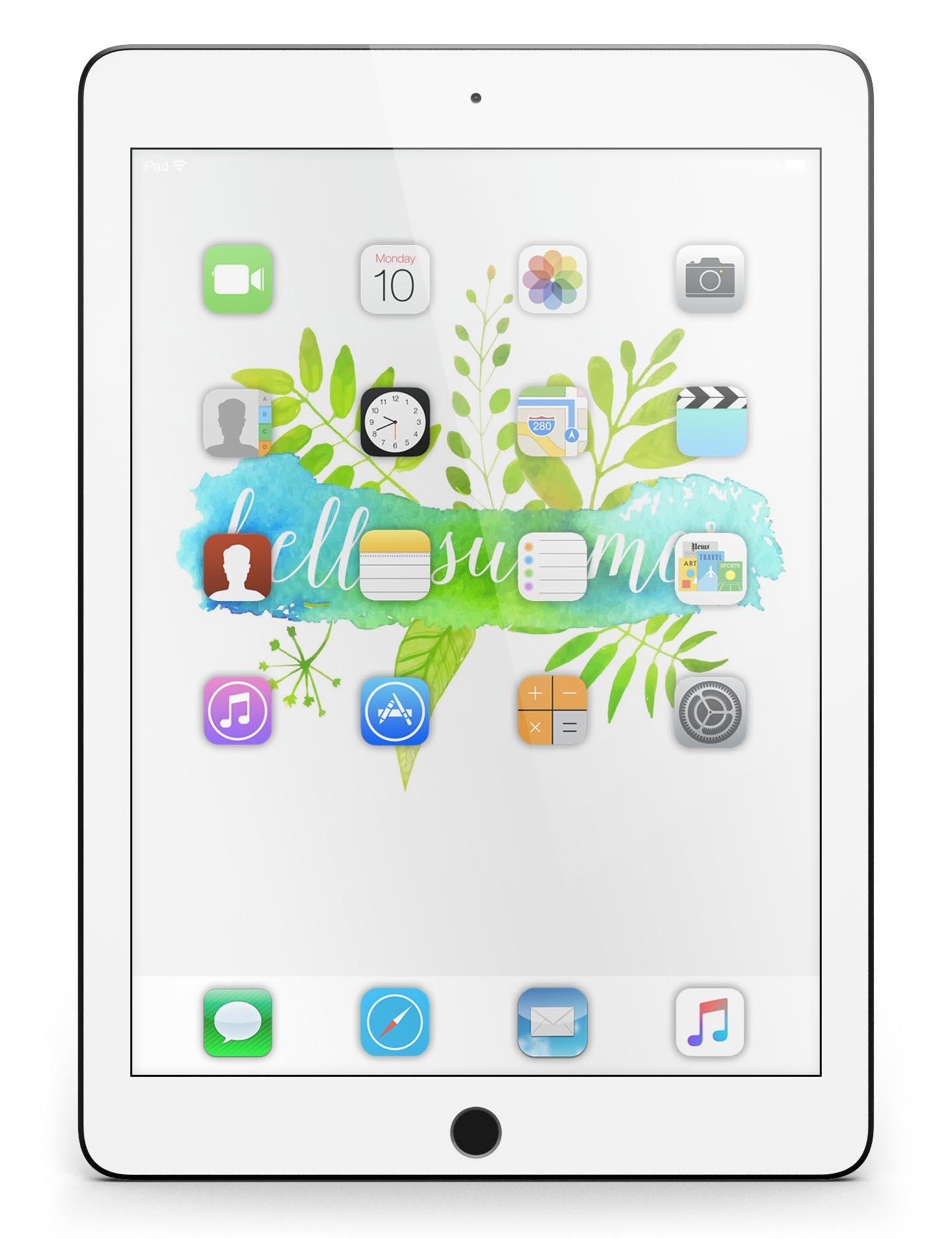 Hello Summer Watercolor Branches Full Body Skin for iPad Pro, featuring a vibrant watercolor design on premium vinyl material.