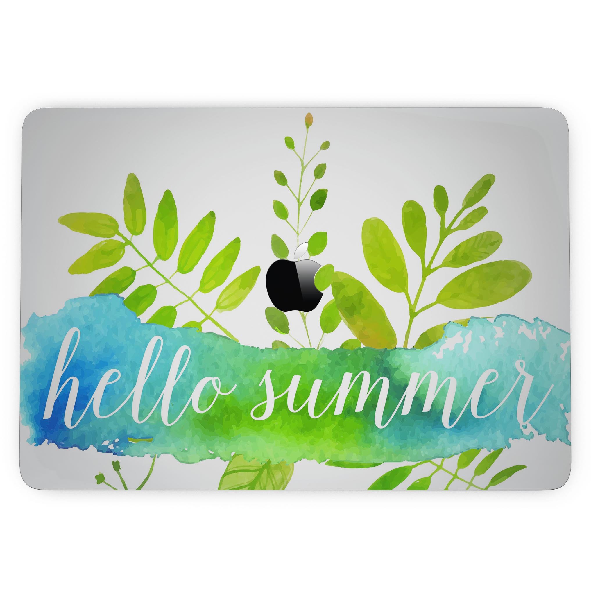 Hello Summer Watercolor Branches skin kit for MacBook Pro with Touch Bar, showcasing vibrant watercolor design on premium vinyl.