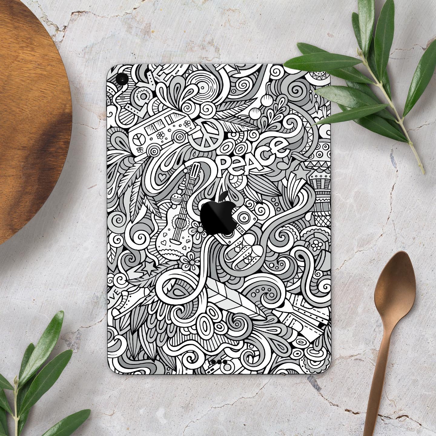 Hippie Dippie Doodles Full Body Skin Decal for Apple iPad Pro, showcasing vibrant colors and intricate designs on a sleek device.
