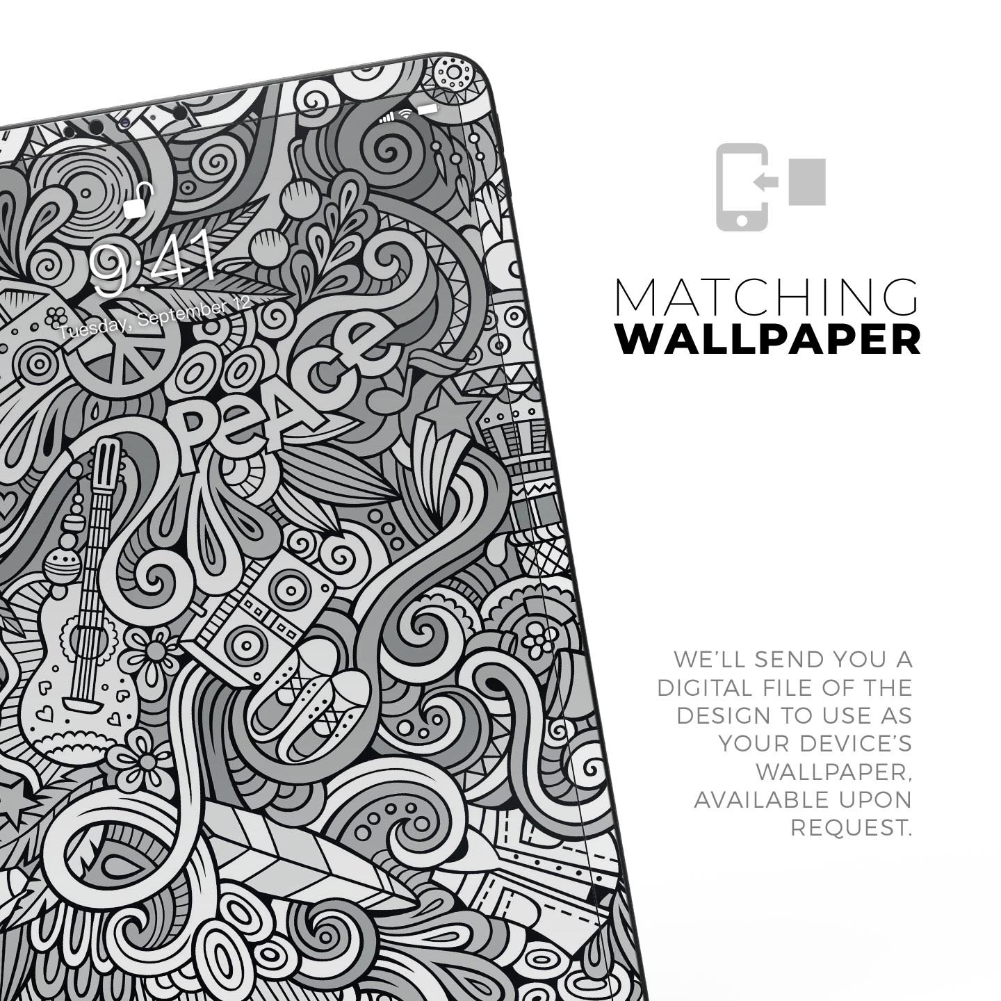 Hippie Dippie Doodles Full Body Skin Decal for Apple iPad Pro, showcasing vibrant colors and intricate designs on a sleek device.