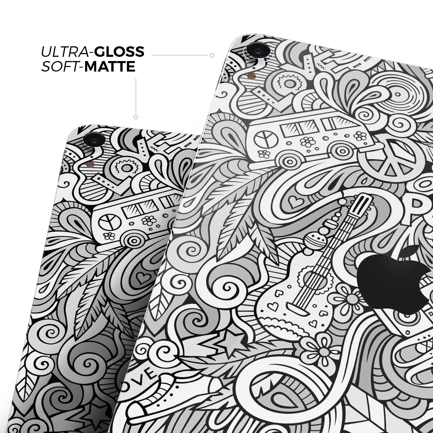 Hippie Dippie Doodles Full Body Skin Decal for Apple iPad Pro, showcasing vibrant colors and intricate designs on a sleek device.