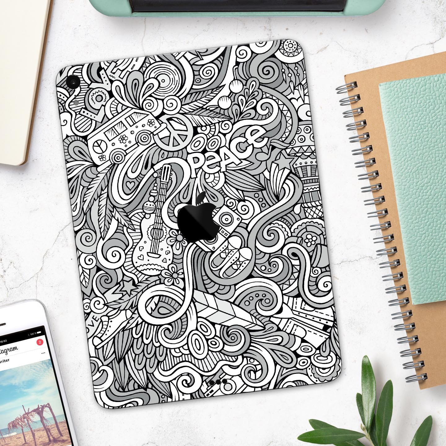 Hippie Dippie Doodles Full Body Skin Decal for Apple iPad Pro, showcasing vibrant colors and intricate designs on a sleek device.