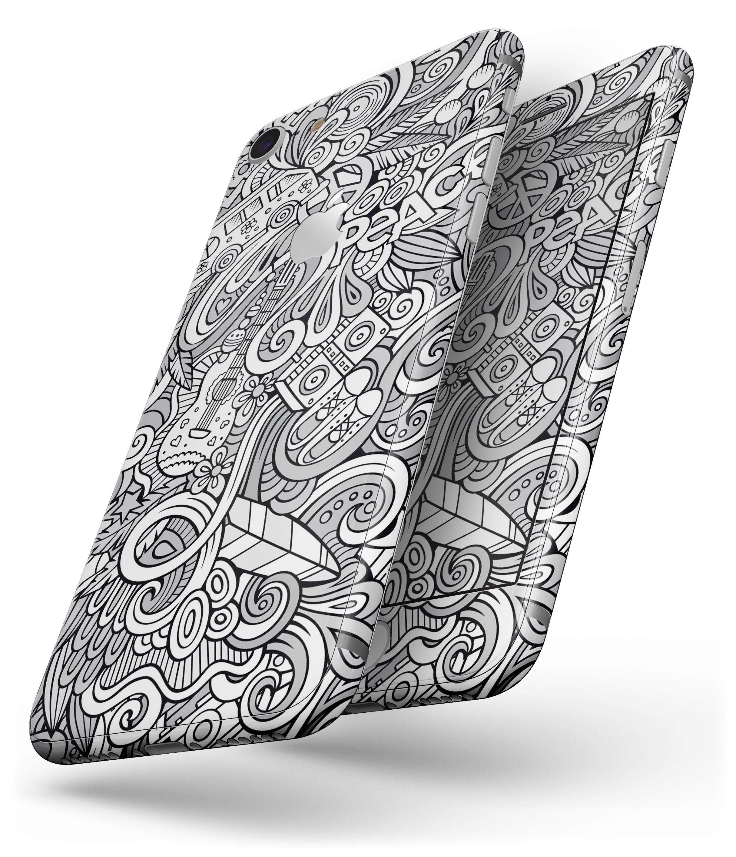 Hippie Dippie Doodles Skin-kit for iPhone 8 and 8 Plus, showcasing vibrant design and premium vinyl material.