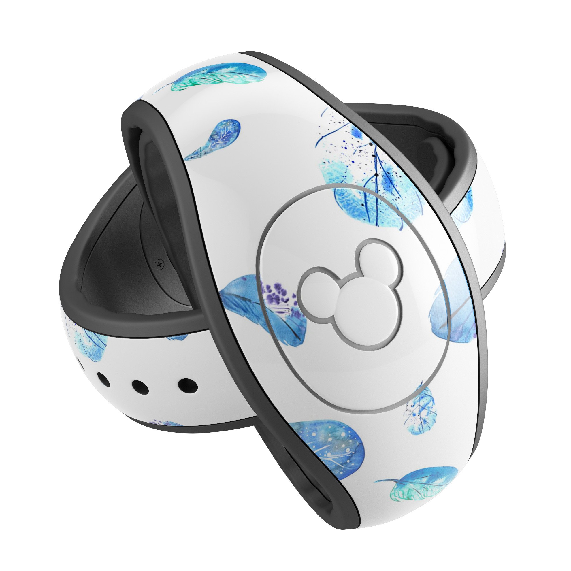 Hipster Feather Pattern decal skin wrap kit for Disney Magic Band, showcasing vibrant colors and intricate feather design.