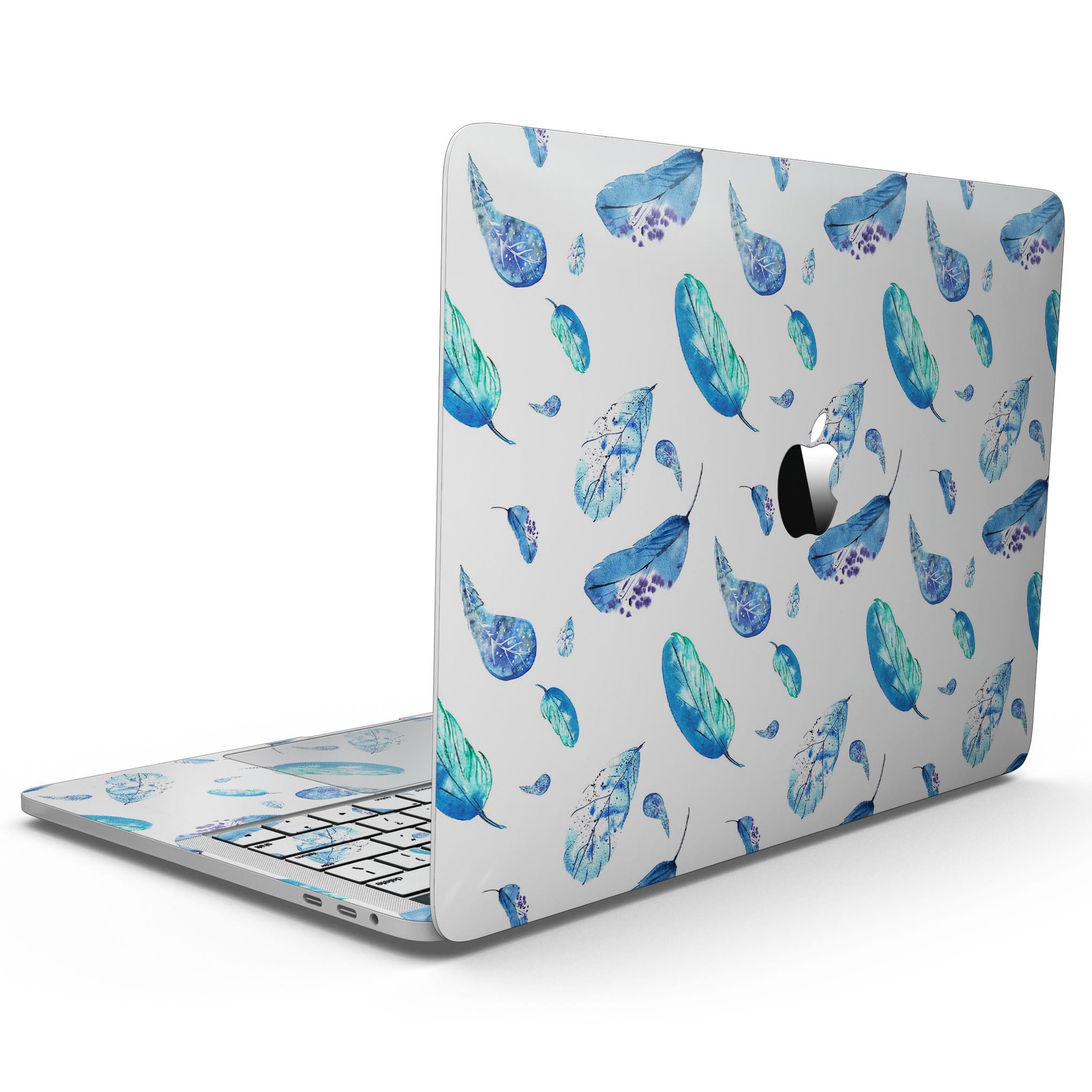 Hipster Feather Pattern skin kit for MacBook Pro with Touch Bar, showcasing vibrant feather design on premium vinyl.
