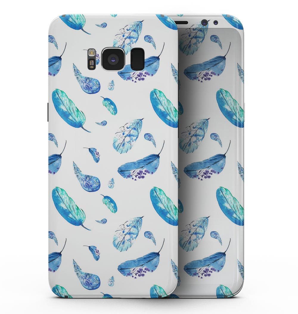 Samsung Galaxy S8 with Hipster Feather Pattern full-body skin, showcasing vibrant colors and stylish design.