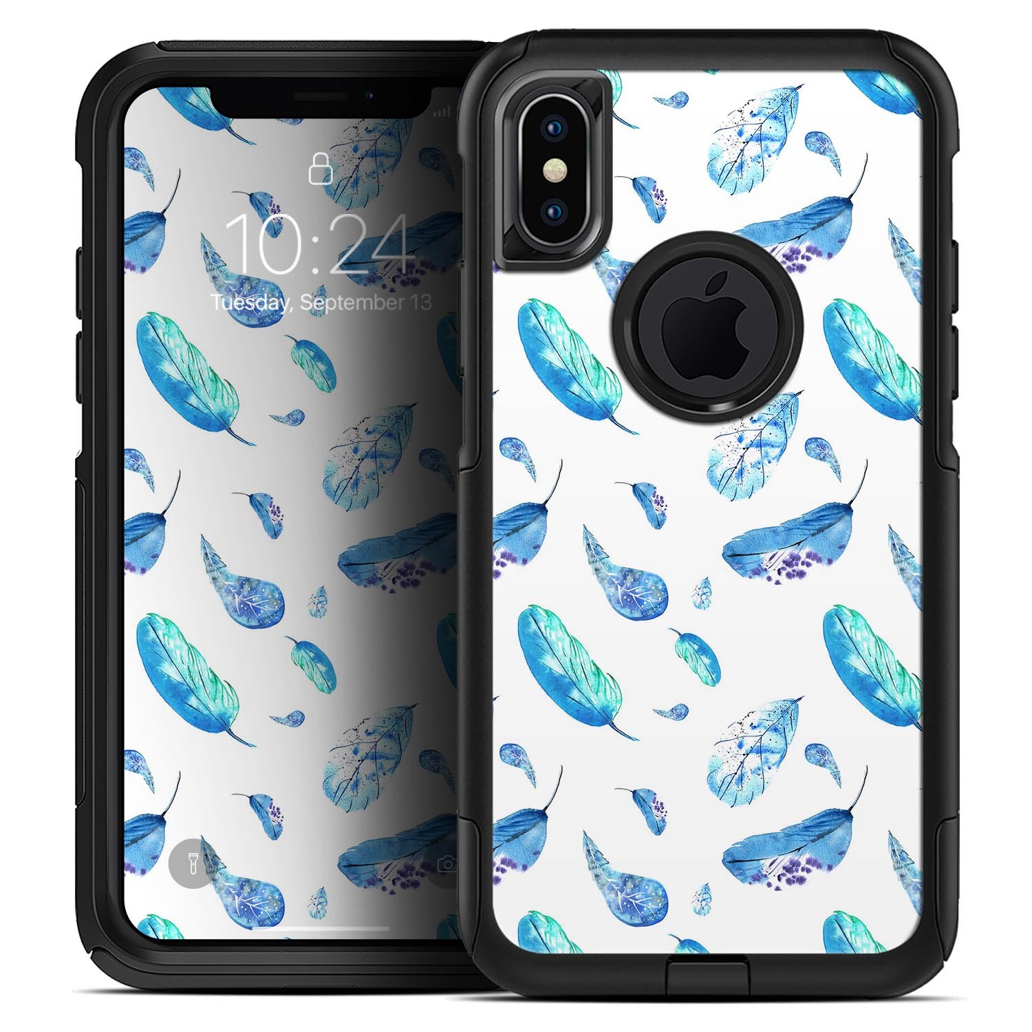 Hipster Feather Pattern Skin Kit for iPhone OtterBox Cases featuring a vibrant feather design and premium 3M materials.