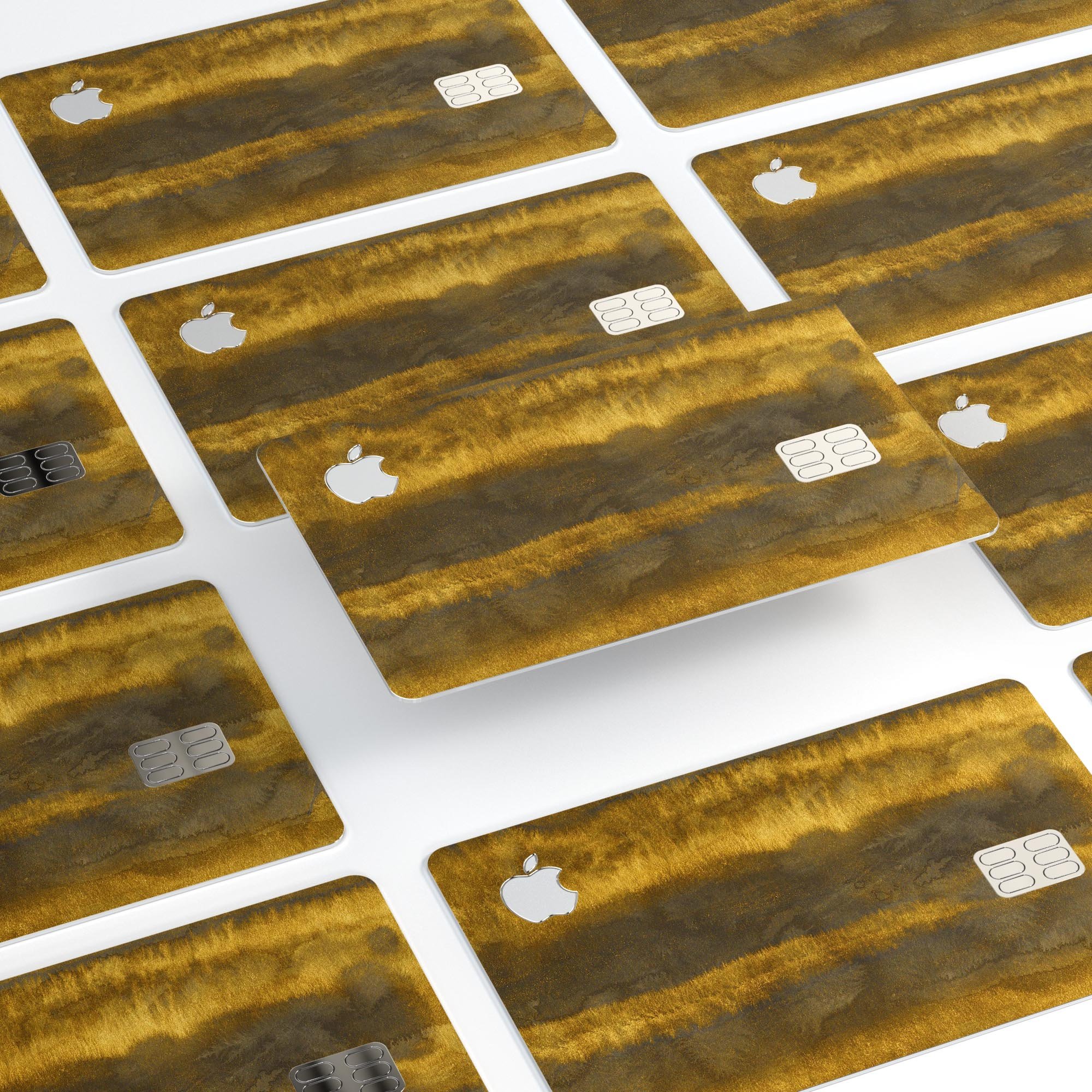 Horizontal Golden Caverns decal skin-kit for Apple Card, showcasing premium vinyl design and finishes.