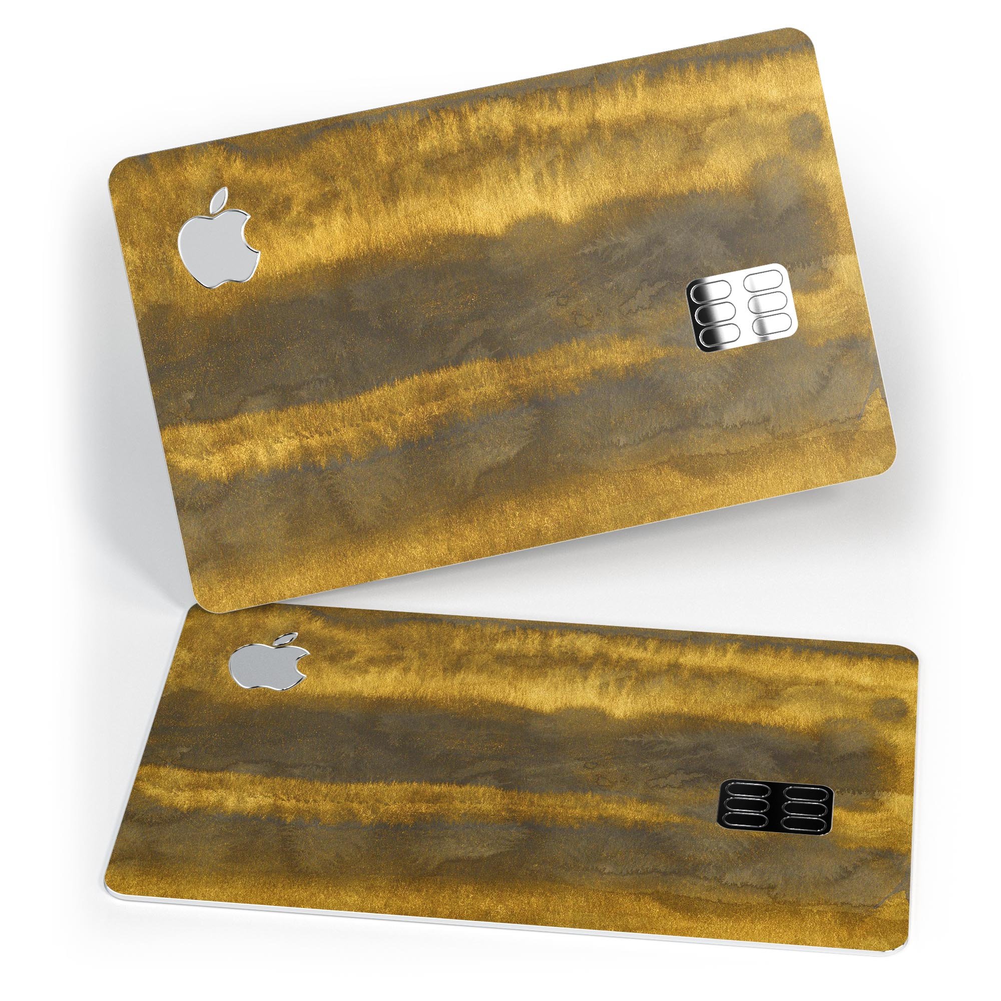 Horizontal Golden Caverns decal skin-kit for Apple Card, showcasing premium vinyl design and finishes.