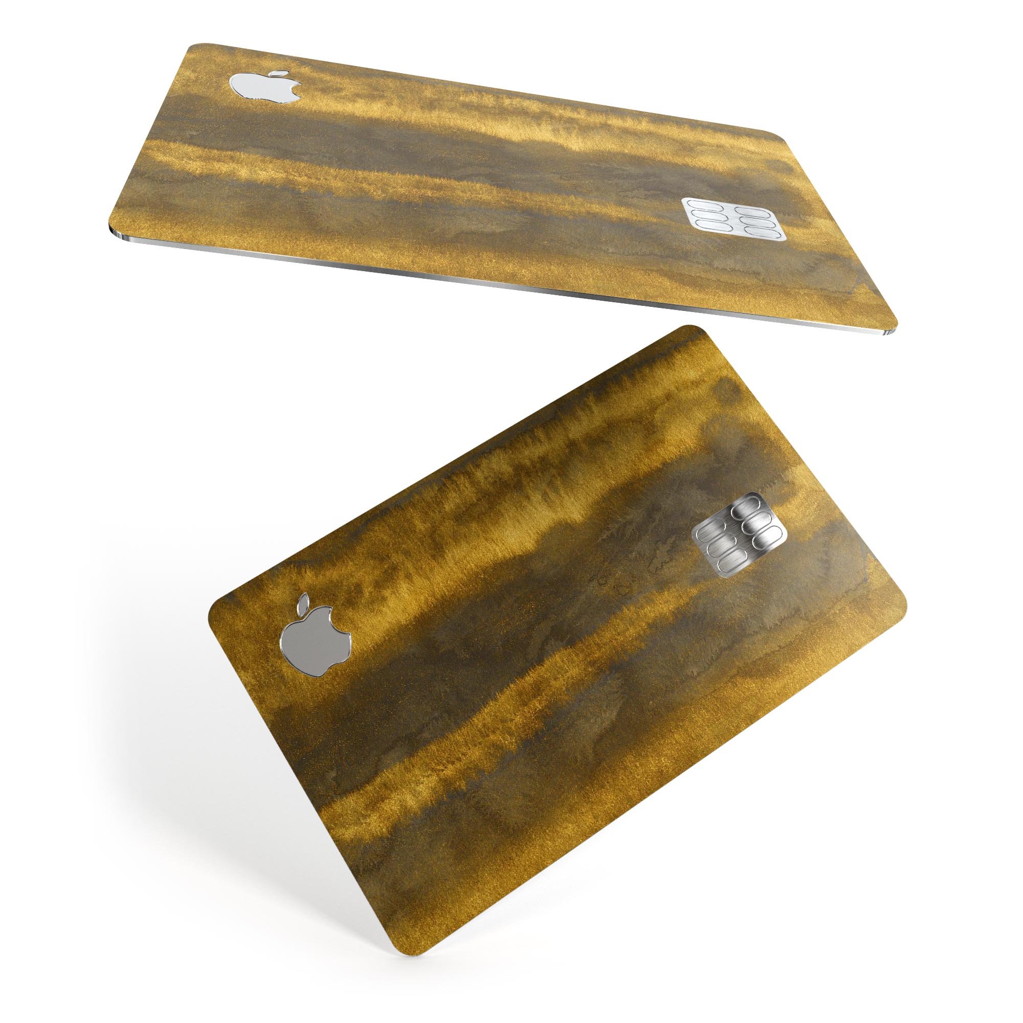 Horizontal Golden Caverns decal skin-kit for Apple Card, showcasing premium vinyl design and finishes.