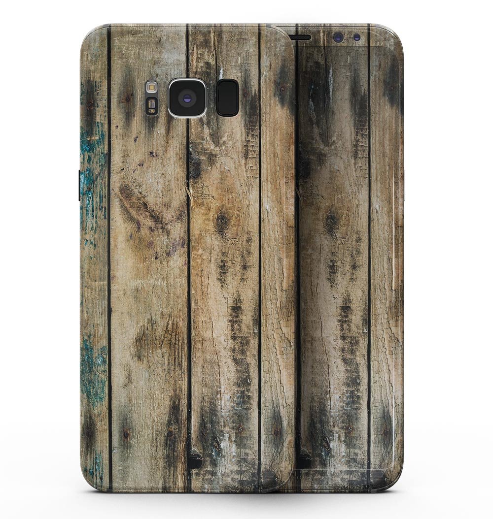 Samsung Galaxy S8 with Horizontal Planks Chipped Blue full-body skin, showcasing a stylish design and premium vinyl finish.