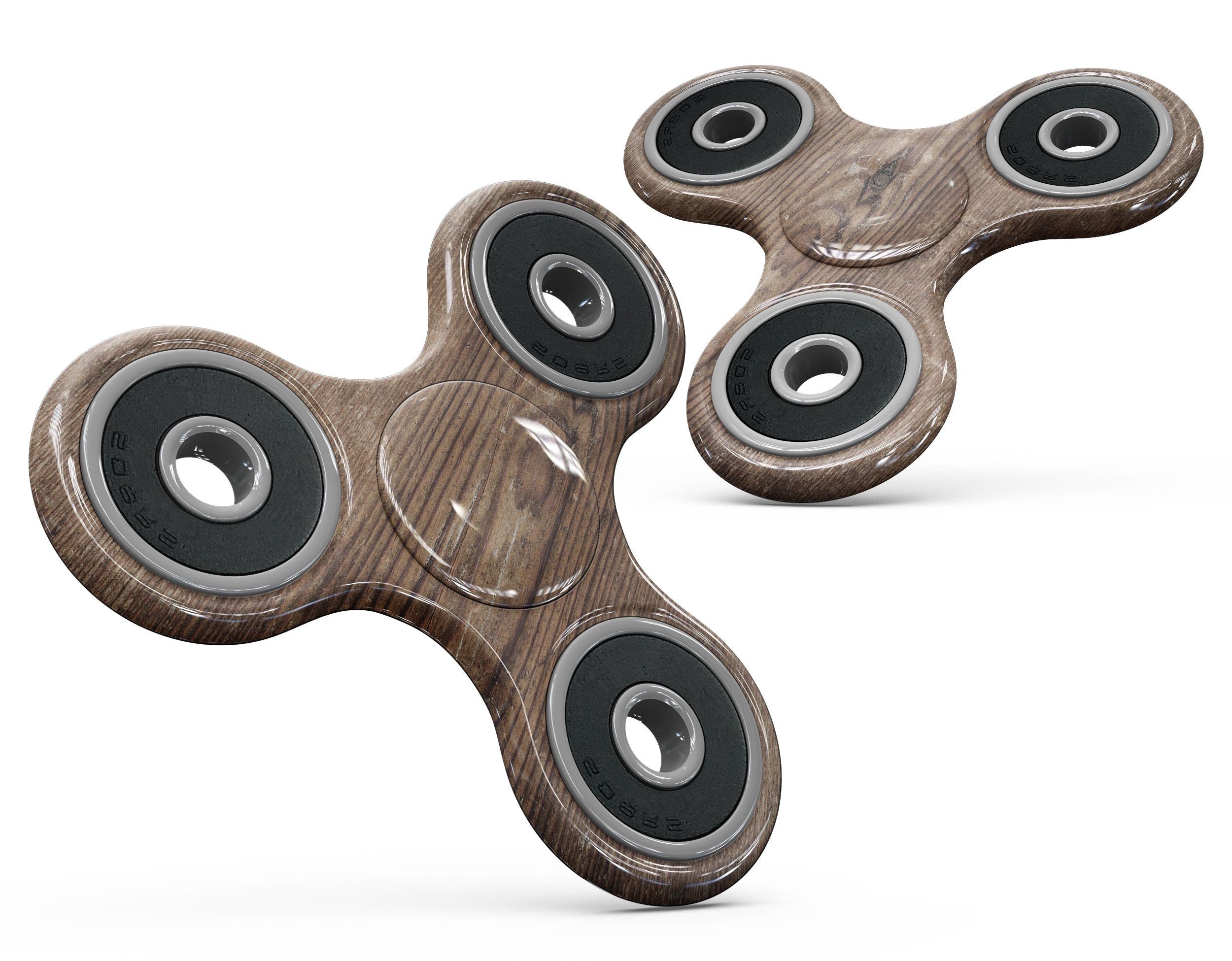 Horizontal Weathered Woodgrain Full-Body Skin-Kit for fidget spinner, showcasing a rustic woodgrain design on premium vinyl.