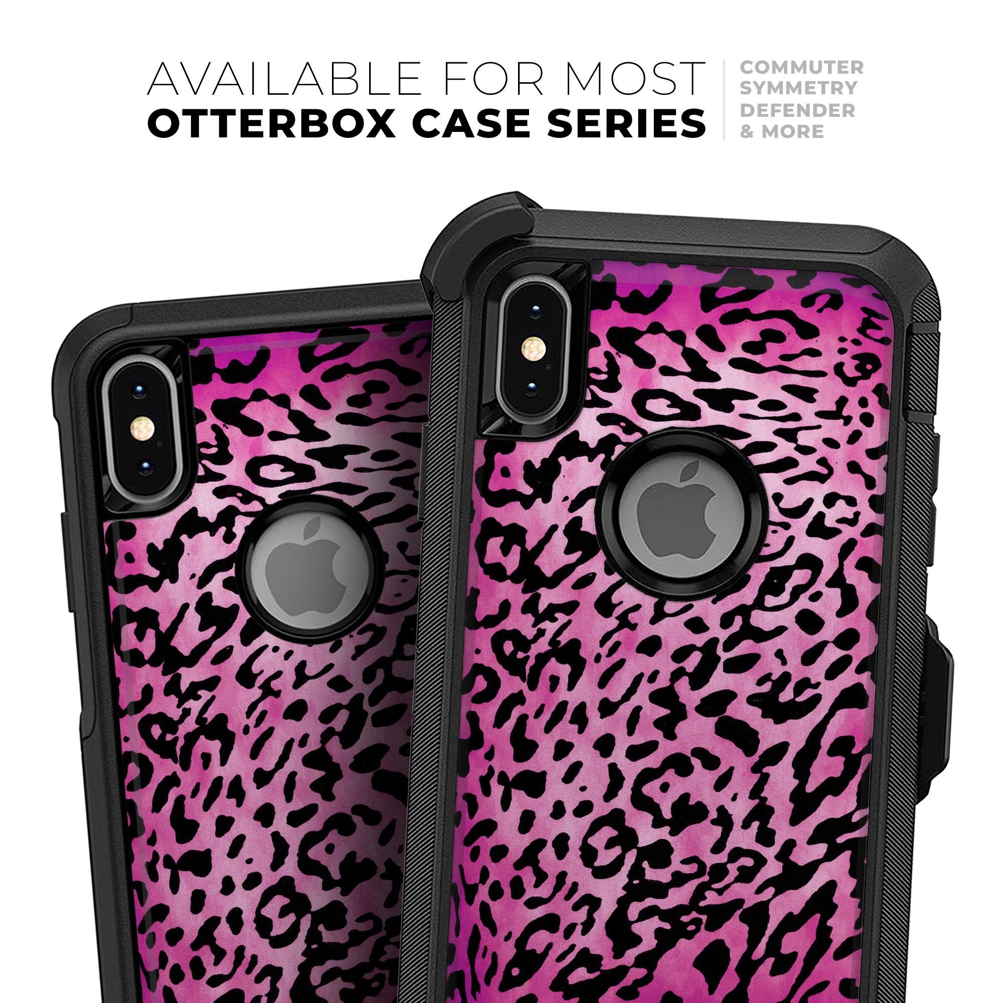 Hot Pink Cheetah Animal Print Skin Kit for iPhone OtterBox Cases, showcasing vibrant colors and stylish design.