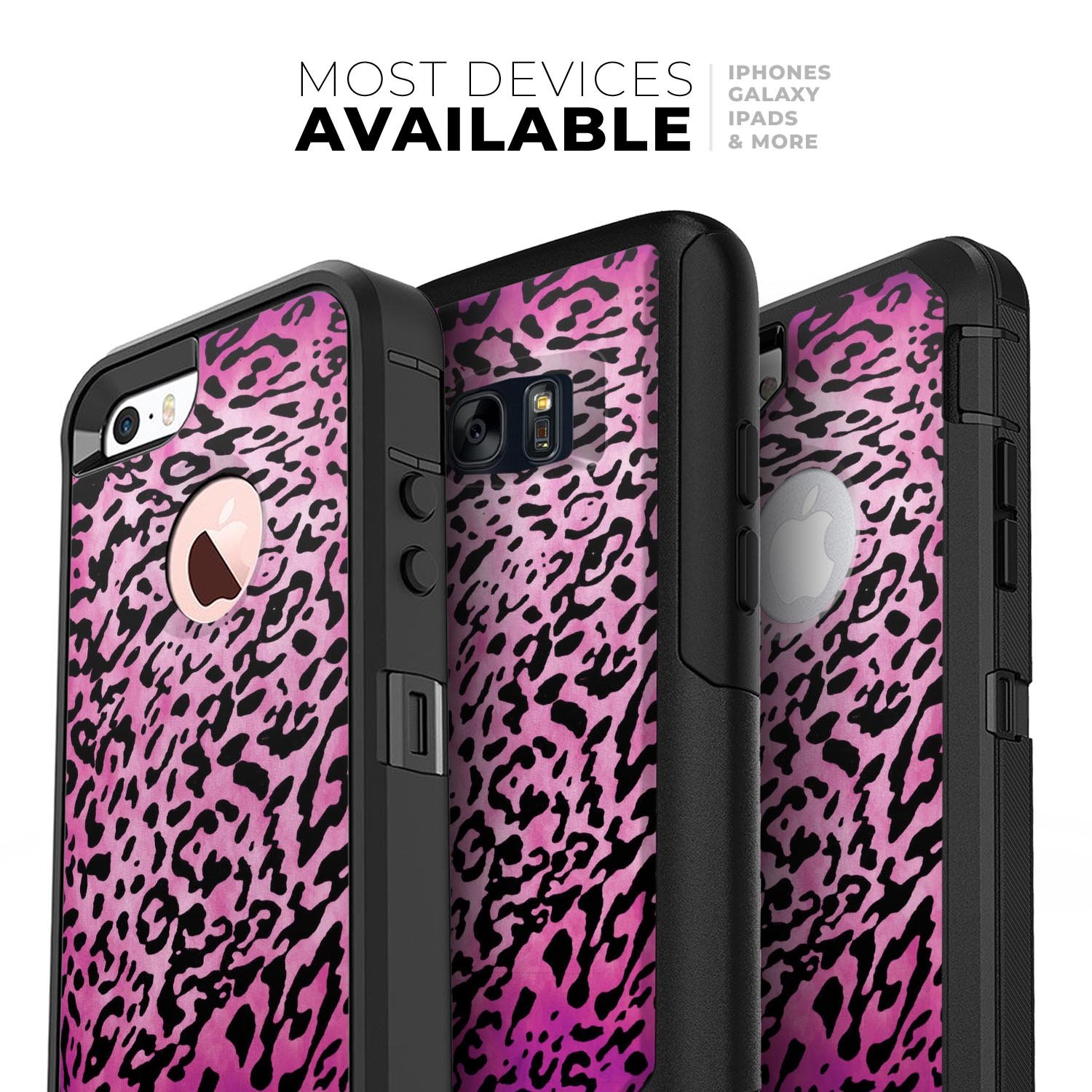 Hot Pink Cheetah Animal Print Skin Kit for iPhone OtterBox Cases, showcasing vibrant colors and stylish design.