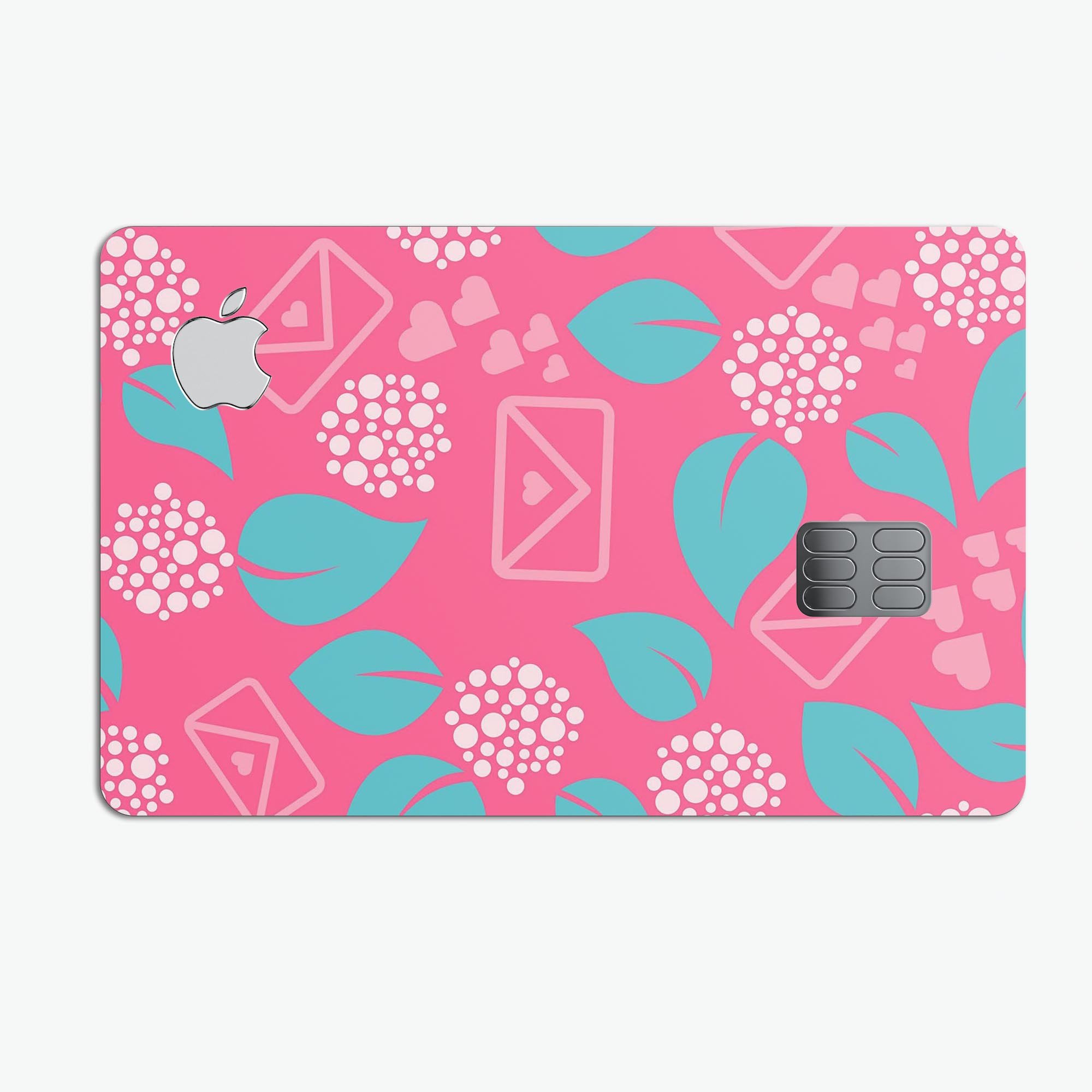 Pink card with floral design.