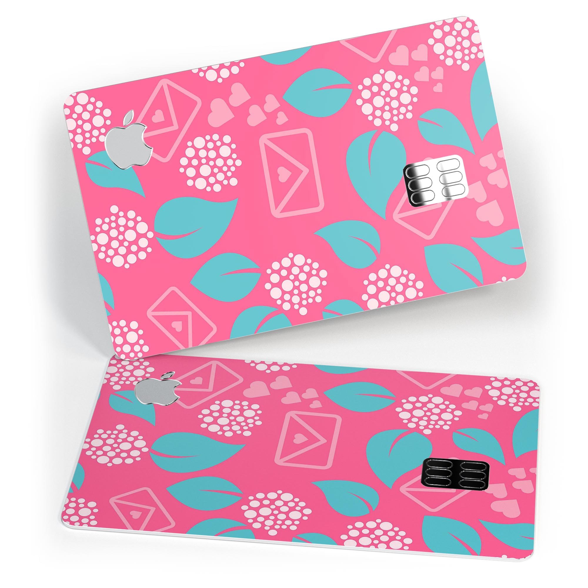 Pink credit cards with floral design.