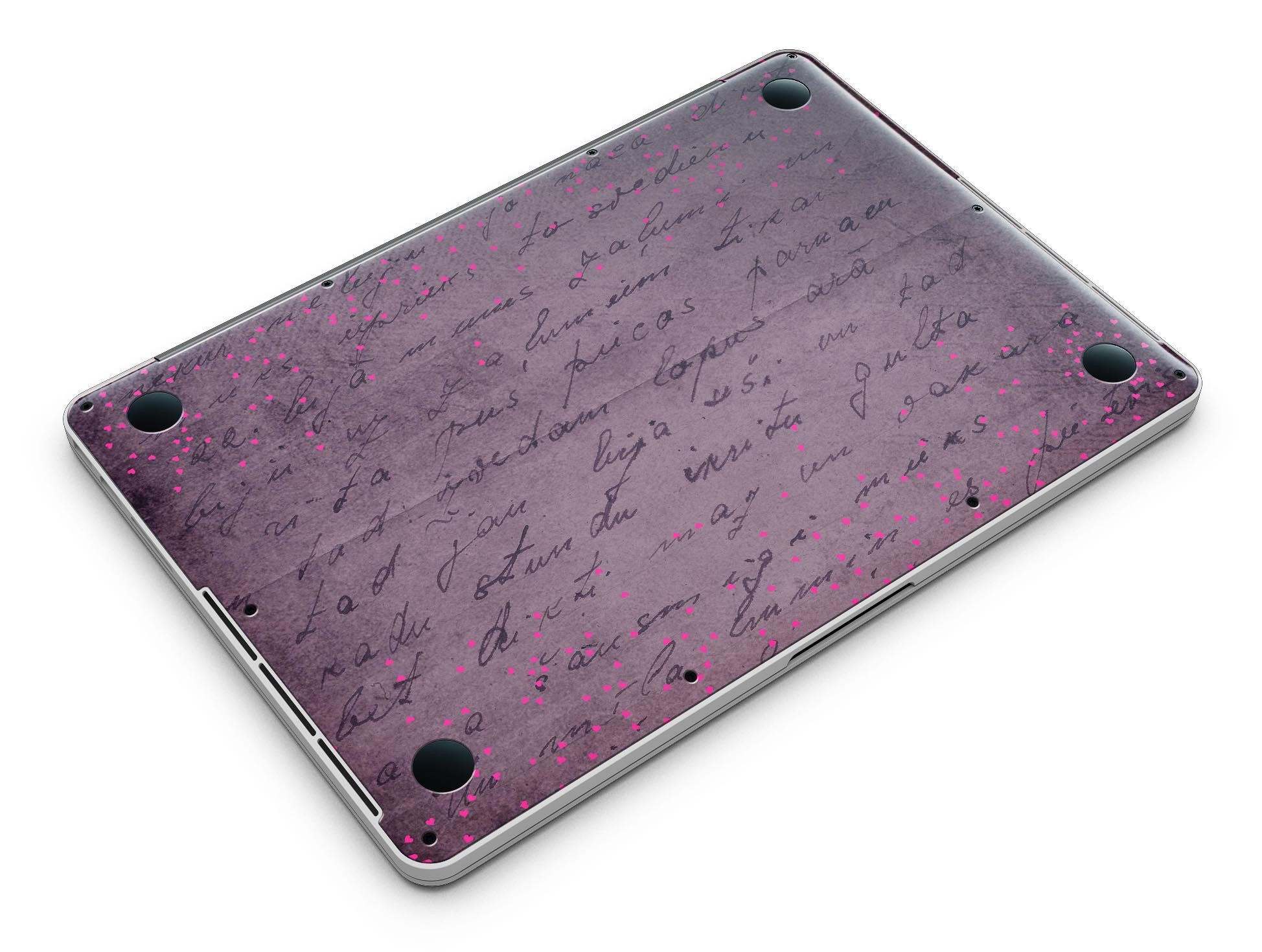 Laptop with handwritten script design.