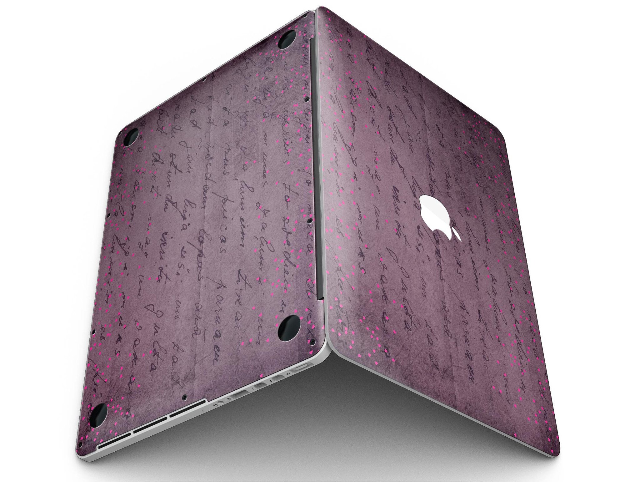 MacBook with purple decorative skin.