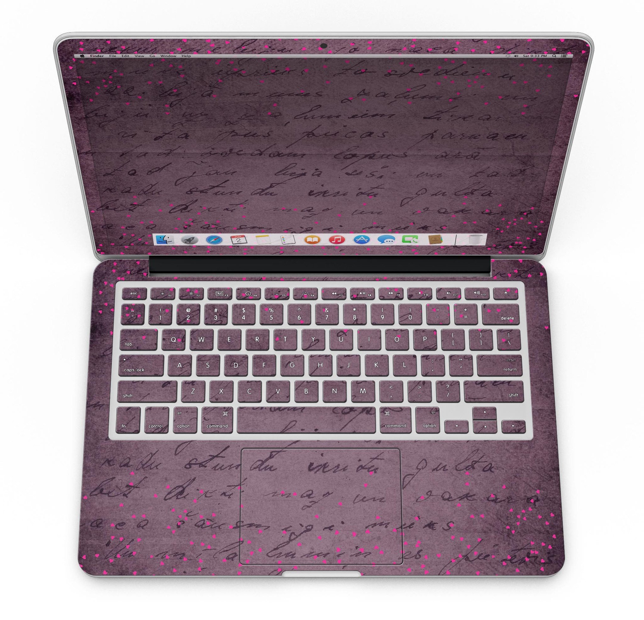 Decorative laptop with script design.