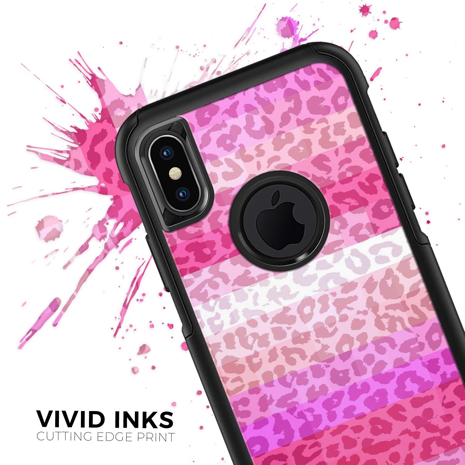 Hot Pink Striped Cheetah Print Skin Kit for iPhone OtterBox, showcasing vibrant colors and stylish design.