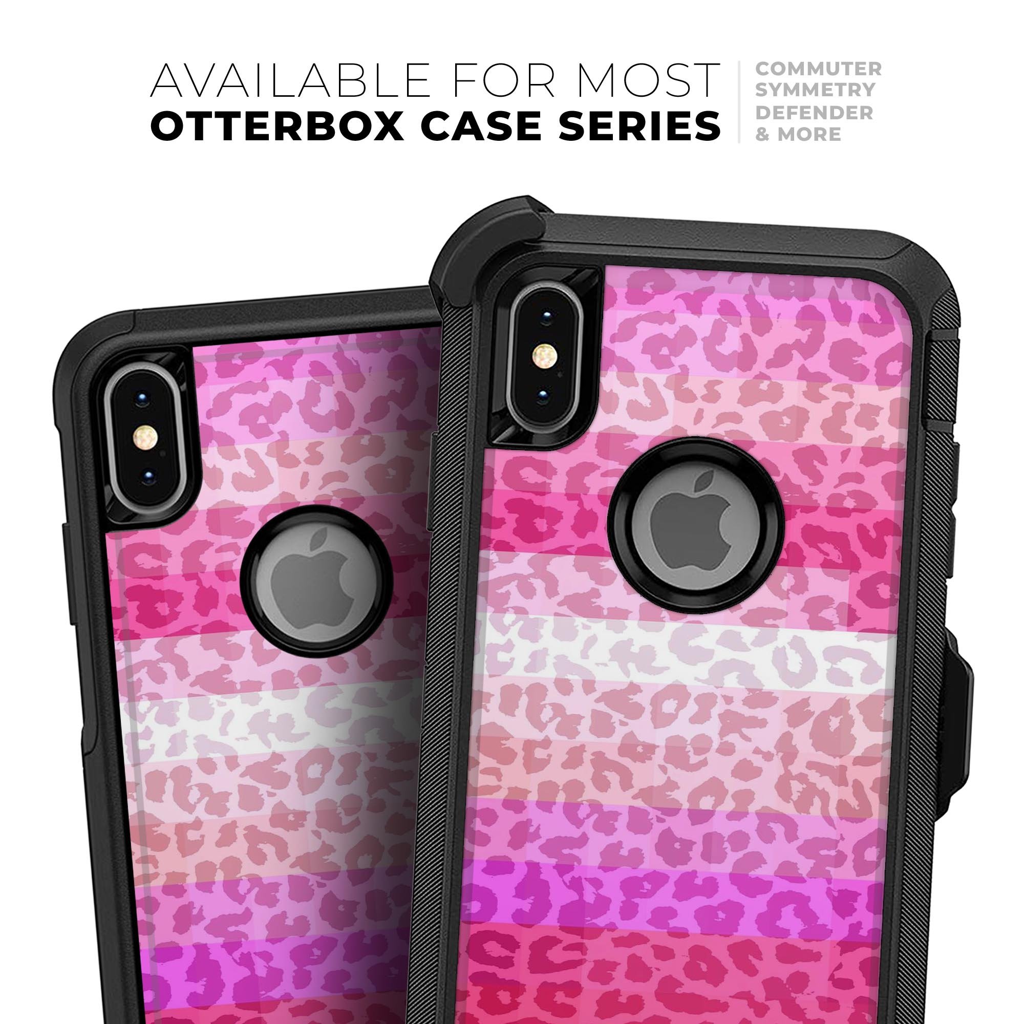Hot Pink Striped Cheetah Print Skin Kit for iPhone OtterBox, showcasing vibrant colors and stylish design.