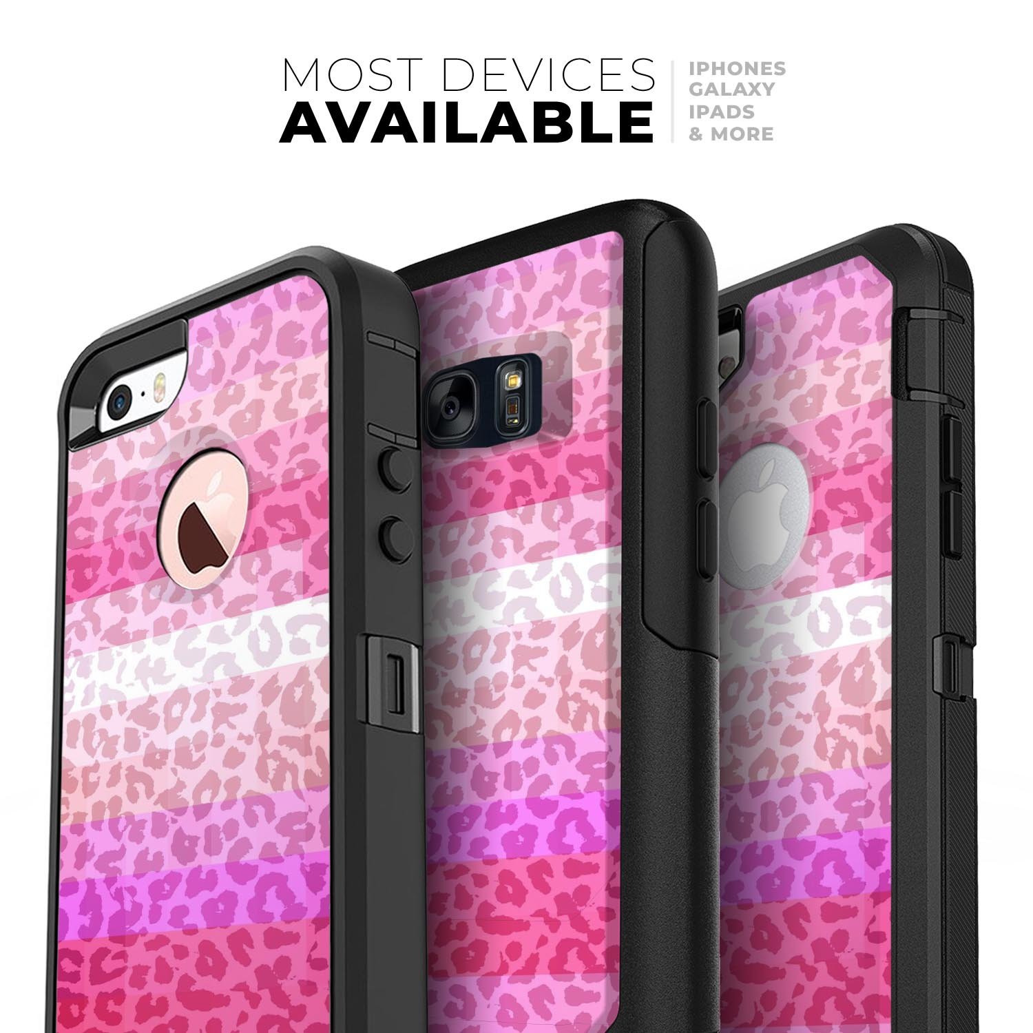 Hot Pink Striped Cheetah Print Skin Kit for iPhone OtterBox, showcasing vibrant colors and stylish design.