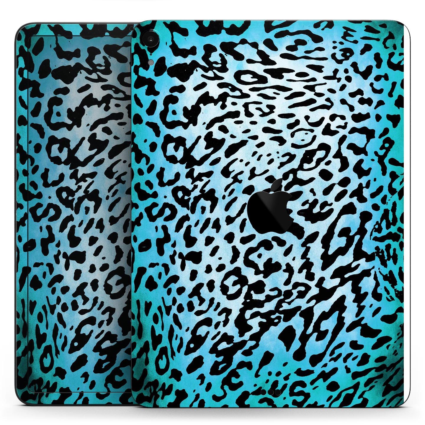 Hot teal cheetah animal print full body skin decal for Apple devices, showcasing vibrant colors and sleek design.