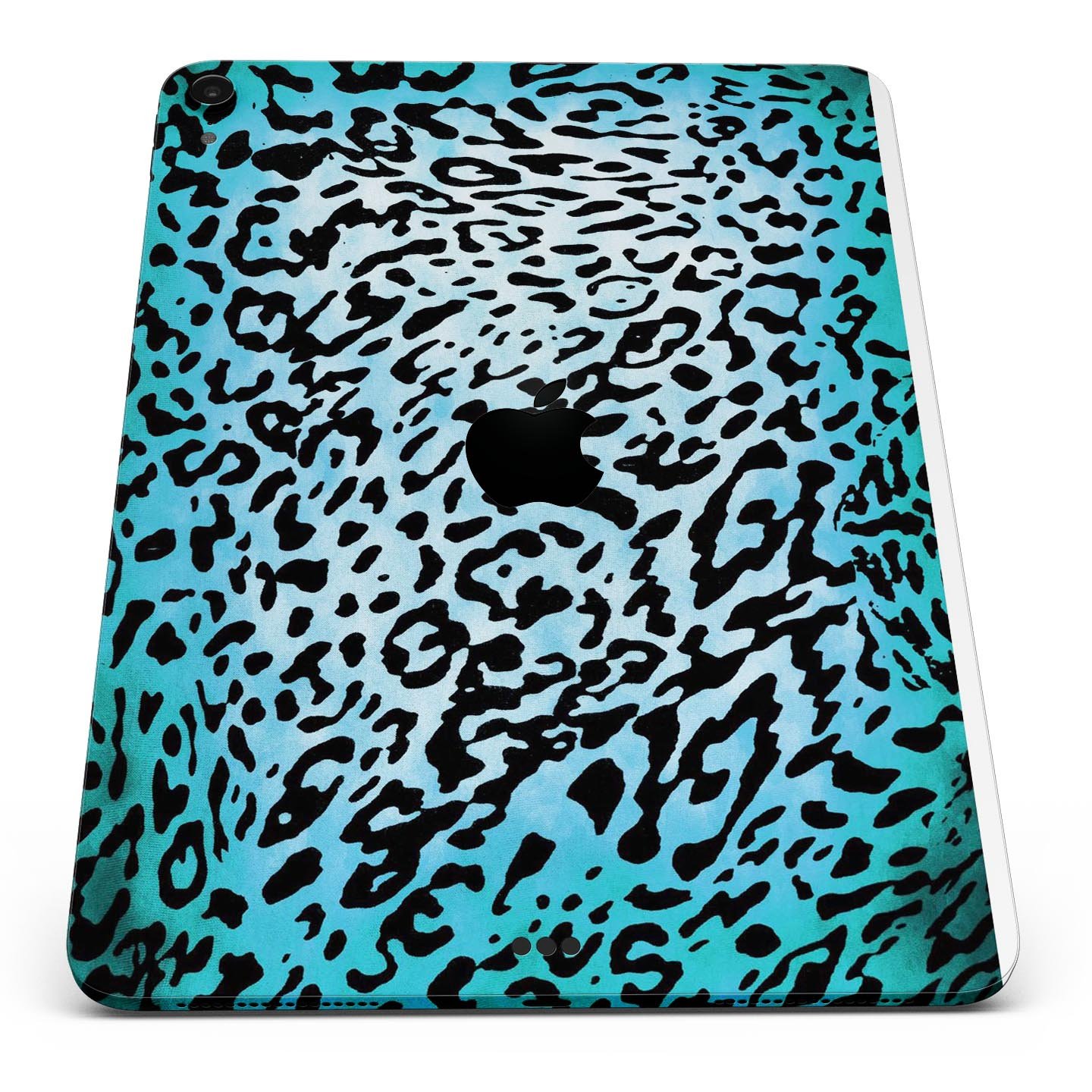 Hot teal cheetah animal print full body skin decal for Apple devices, showcasing vibrant colors and sleek design.