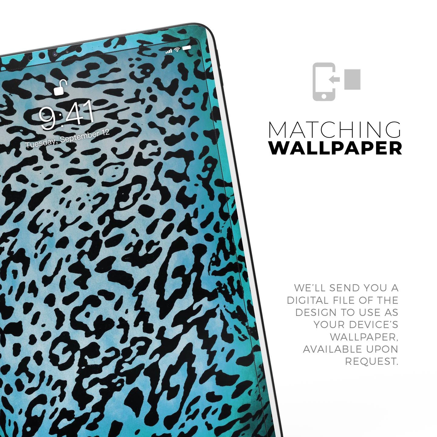 Hot teal cheetah animal print full body skin decal for Apple devices, showcasing vibrant colors and sleek design.