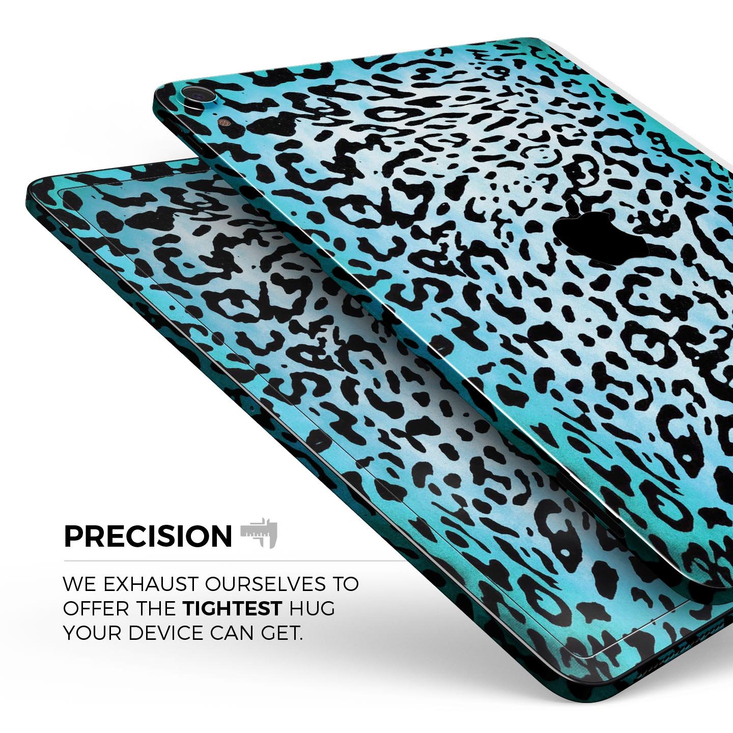 Hot teal cheetah animal print full body skin decal for Apple devices, showcasing vibrant colors and sleek design.