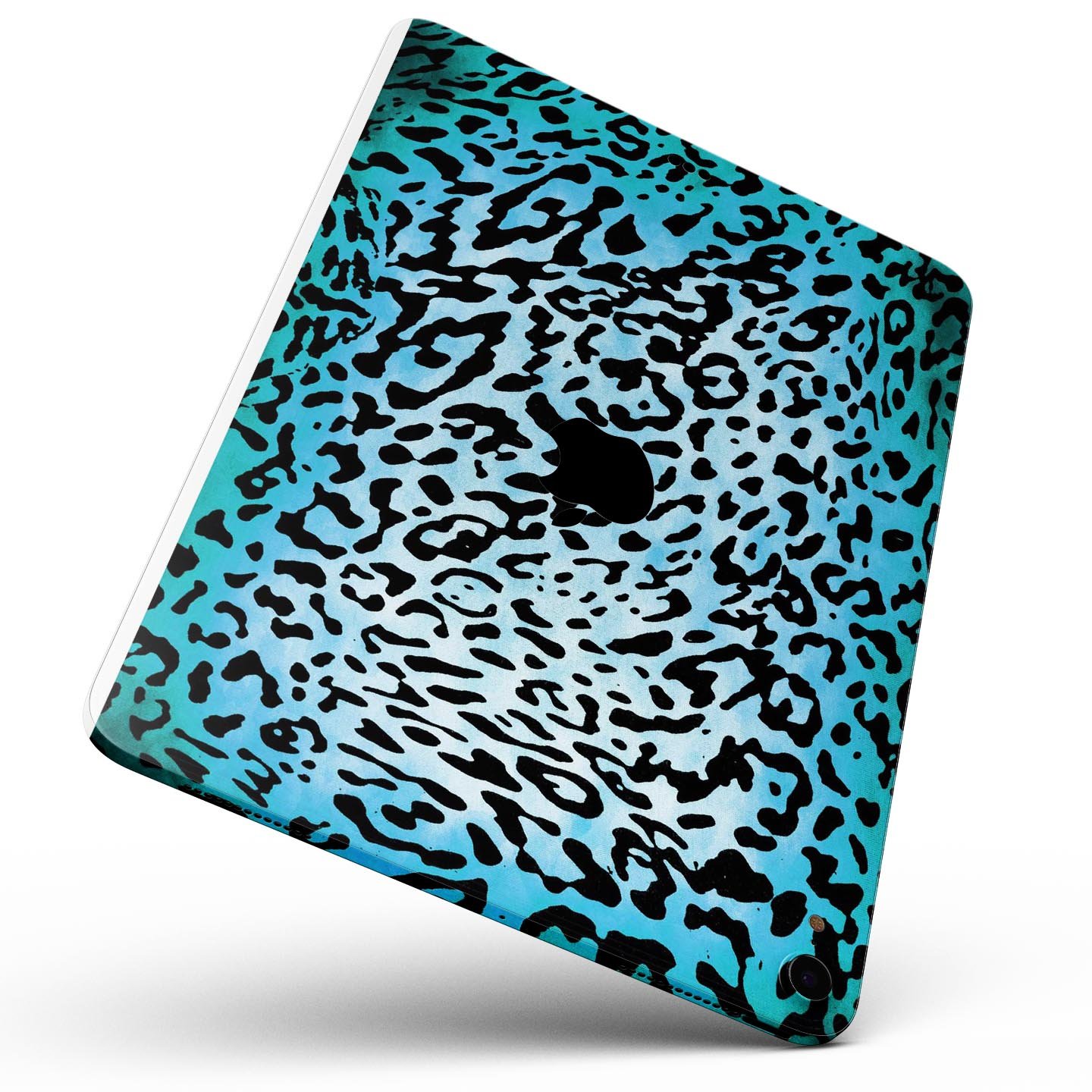 Hot teal cheetah animal print full body skin decal for Apple devices, showcasing vibrant colors and sleek design.