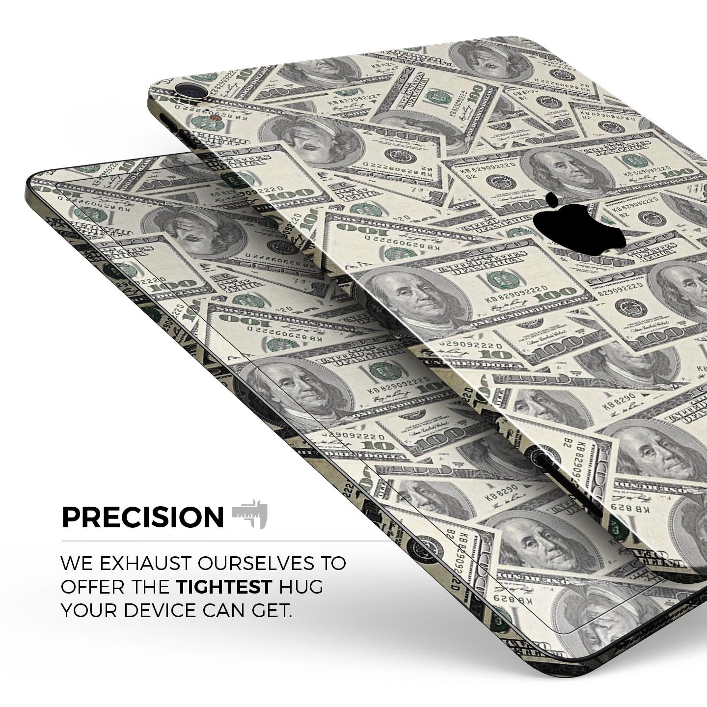 Hundred Dollar Bill skin decal for Apple iPad Pro showcasing vibrant design and premium finish.