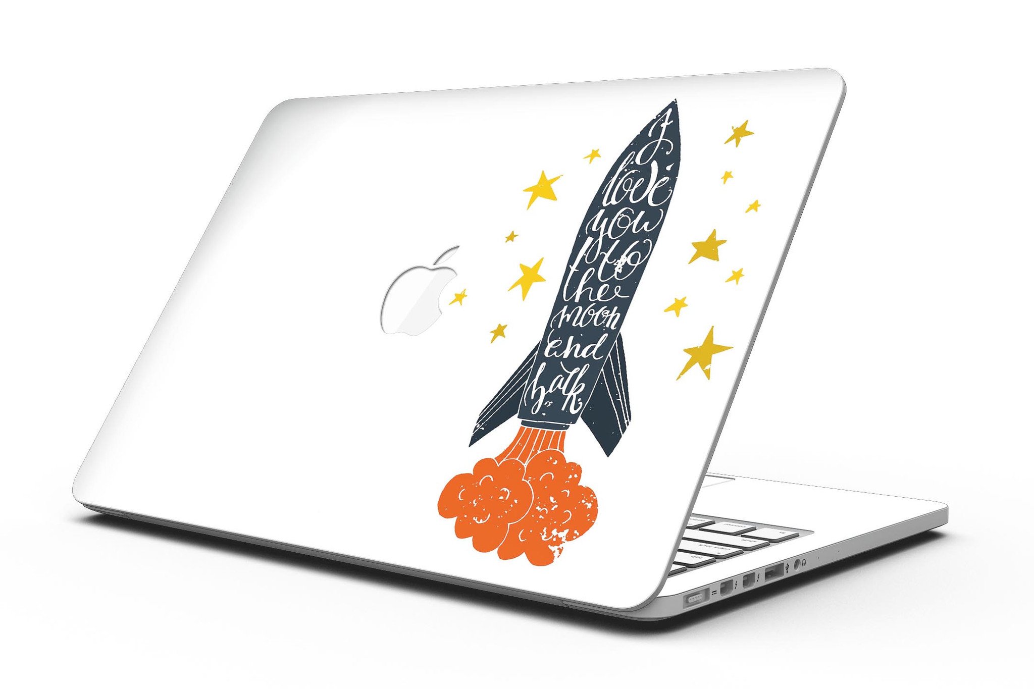 Stylish MacBook Pro with Retina Display featuring 'I Love You To The Moon And Back' design skin, showcasing vibrant colors and sleek finish.